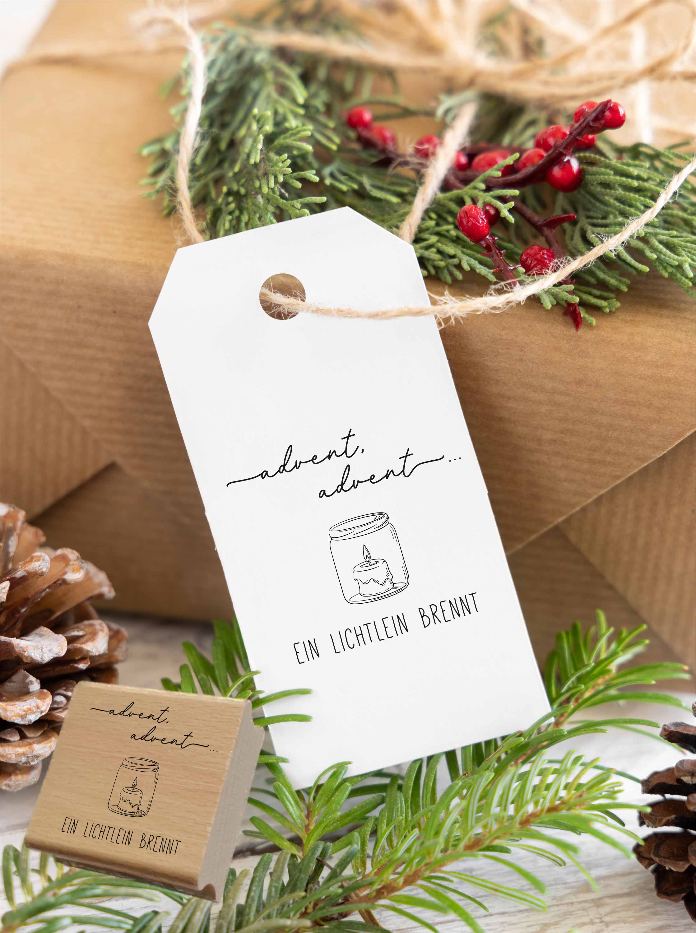 Stempel Advent Advent ein Lichtlein brennt | Weihnachtsgedicht Motivstempel Kerze | für Adventskalender & Karten