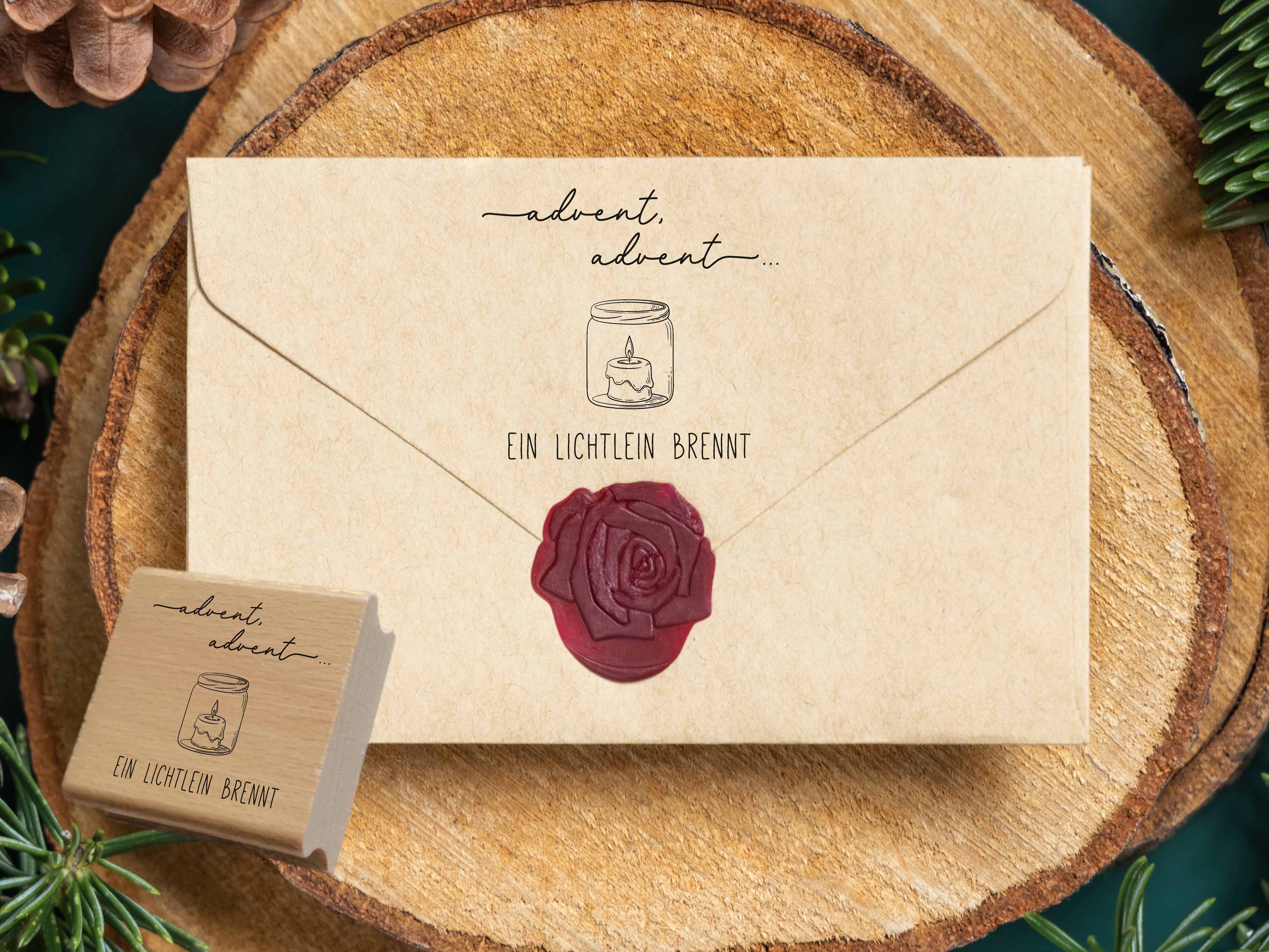 Stempel Advent Advent ein Lichtlein brennt | Weihnachtsgedicht Motivstempel Kerze | für Adventskalender & Karten