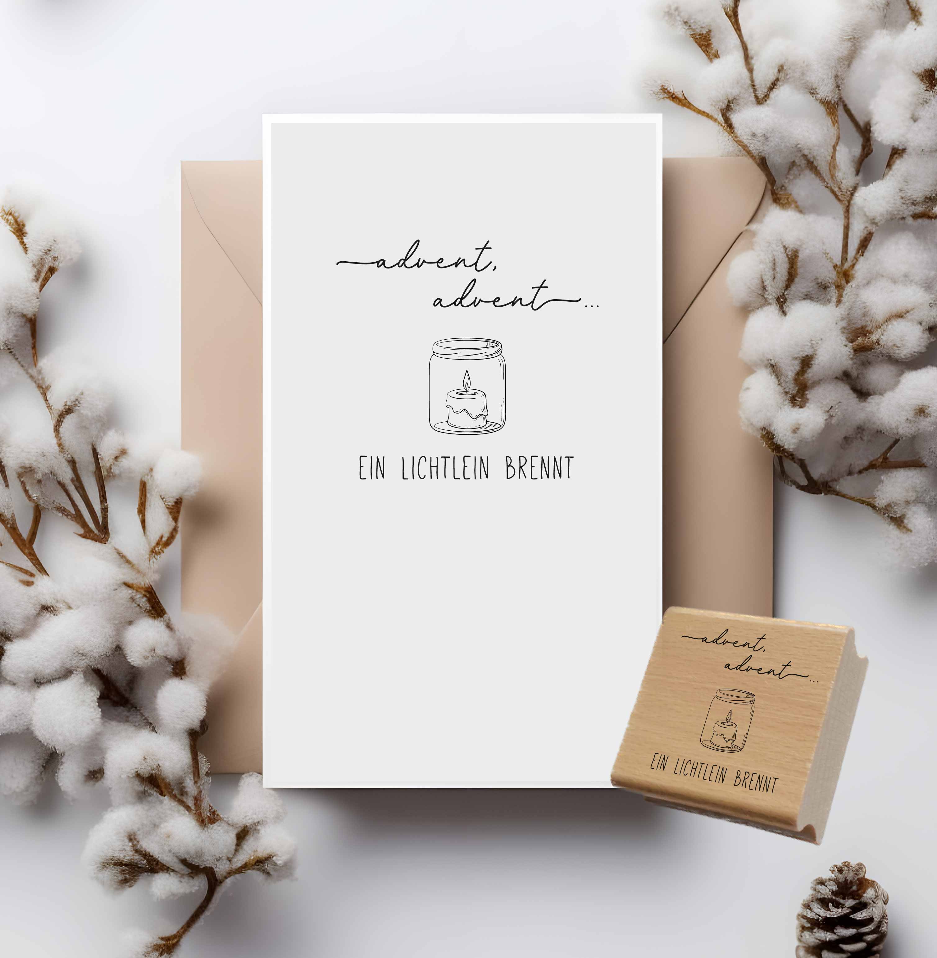 Stempel Advent Advent ein Lichtlein brennt | Weihnachtsgedicht Motivstempel Kerze | für Adventskalender & Karten