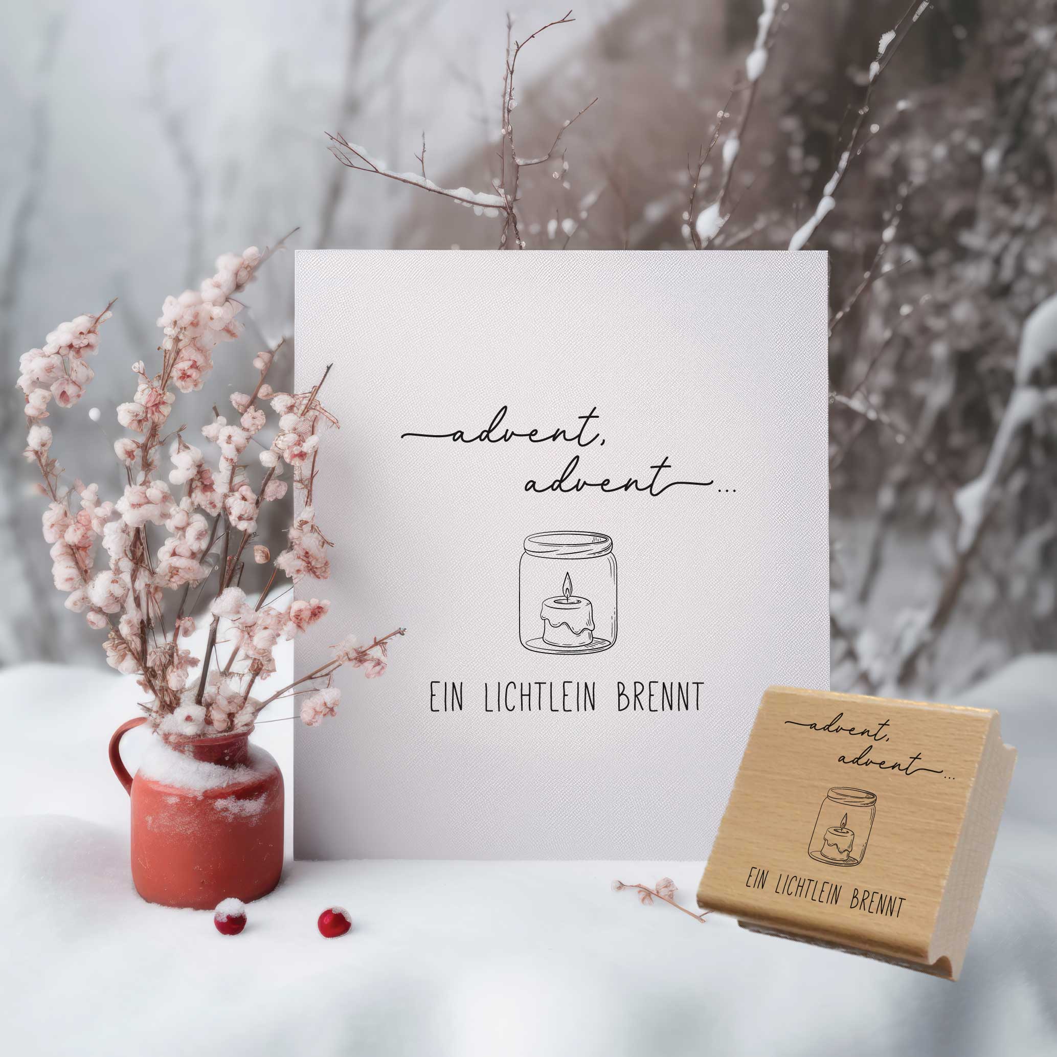 Stempel Advent Advent ein Lichtlein brennt | Weihnachtsgedicht Motivstempel Kerze | für Adventskalender & Karten