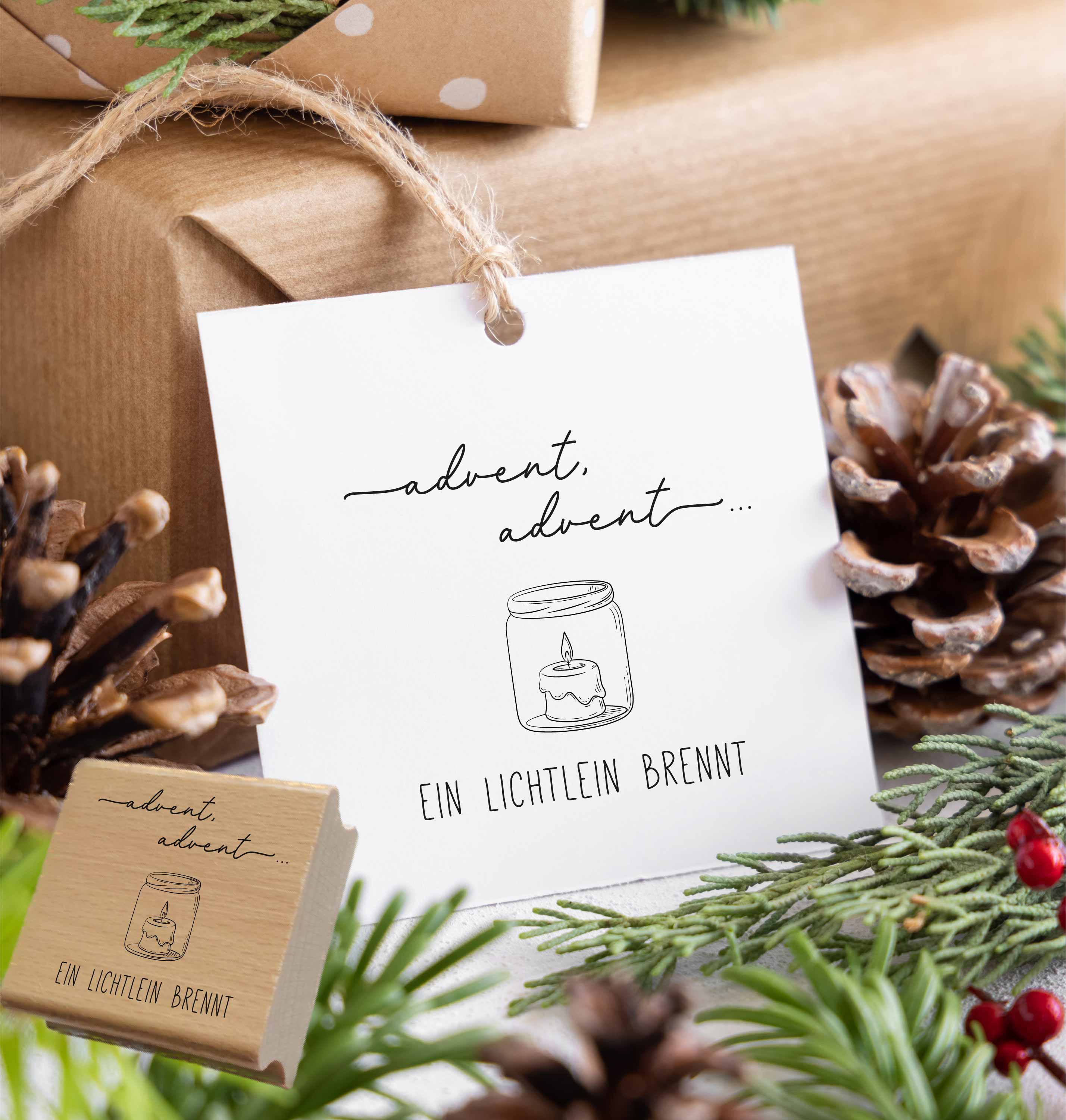 Stempel Advent Advent ein Lichtlein brennt | Weihnachtsgedicht Motivstempel Kerze | für Adventskalender & Karten