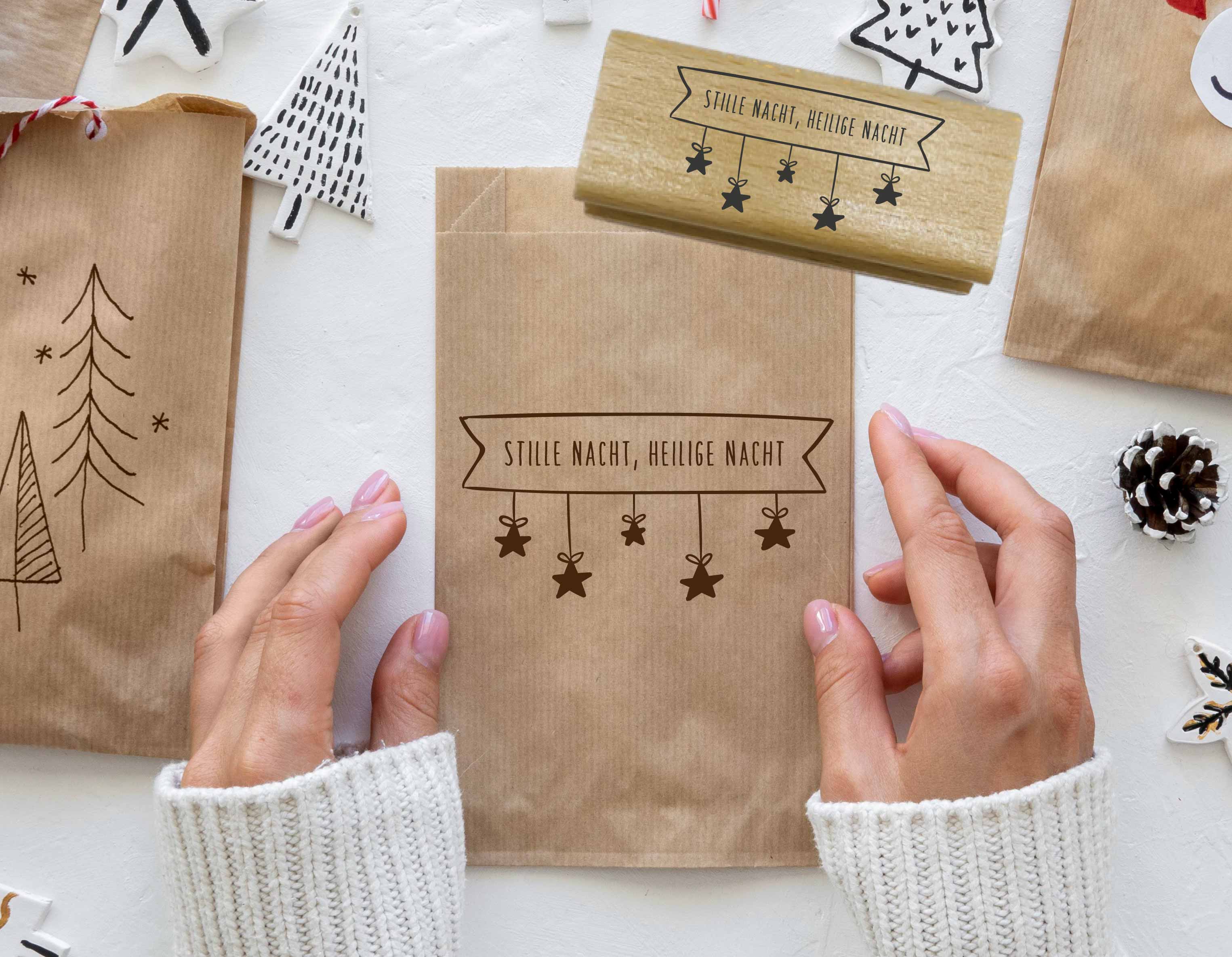 Stempel Stille Nacht Heilige Nacht | Weihnachtslied Motivstempel Banner für Anhänger & Kartenbänder