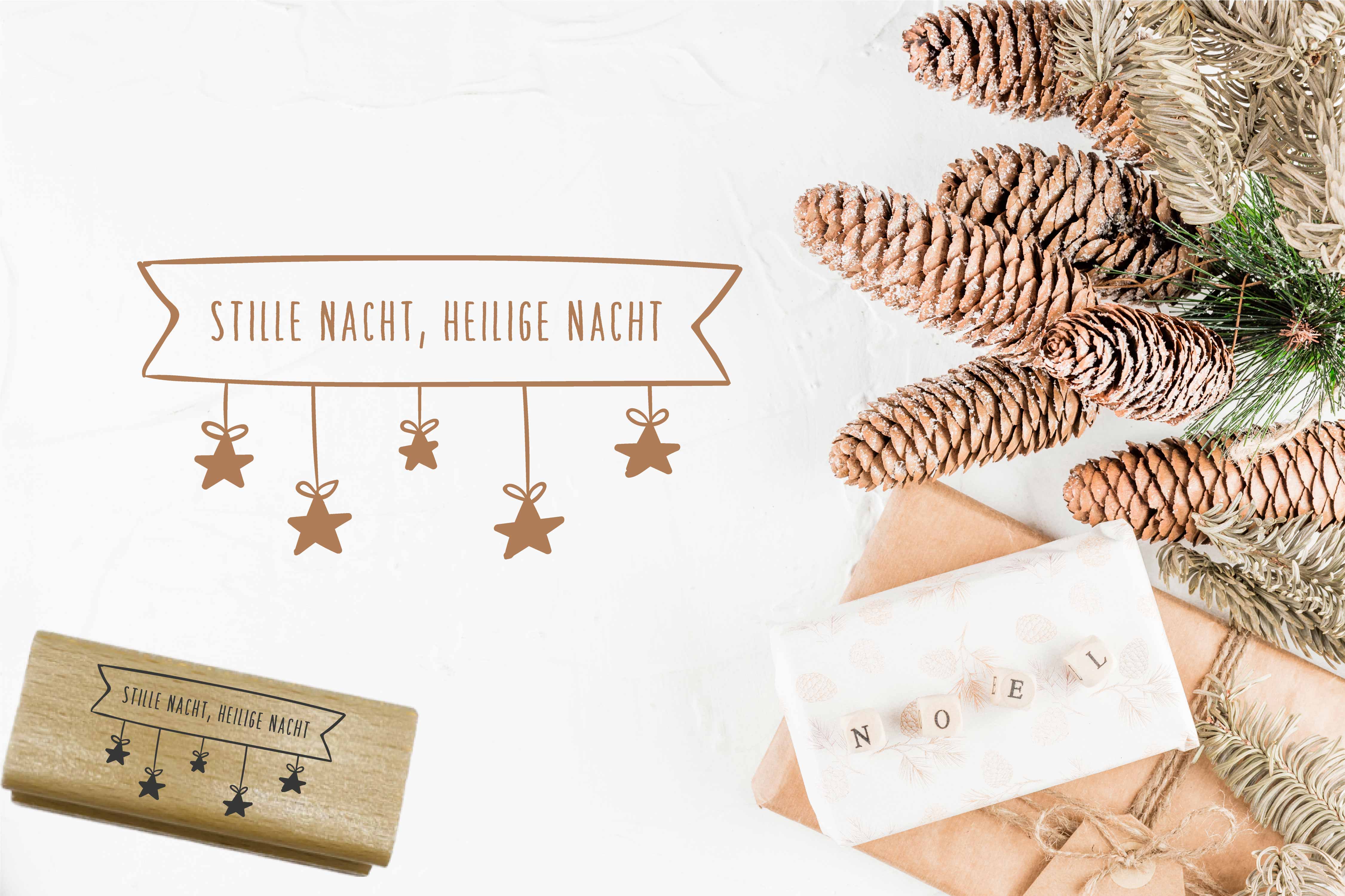 Stempel Stille Nacht Heilige Nacht | Weihnachtslied Motivstempel Banner für Anhänger & Kartenbänder