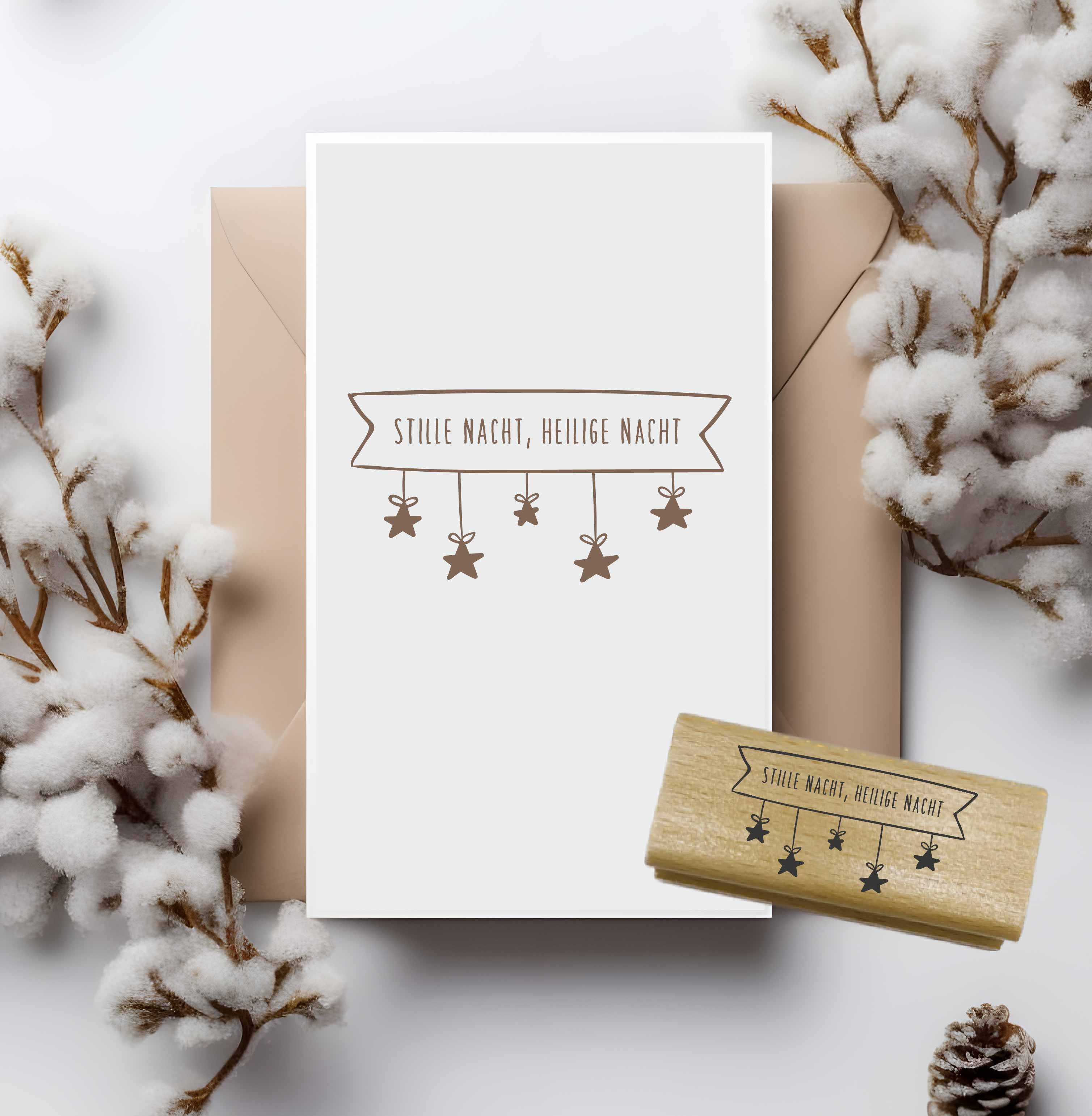 Stempel Stille Nacht Heilige Nacht | Weihnachtslied Motivstempel Banner für Anhänger & Kartenbänder