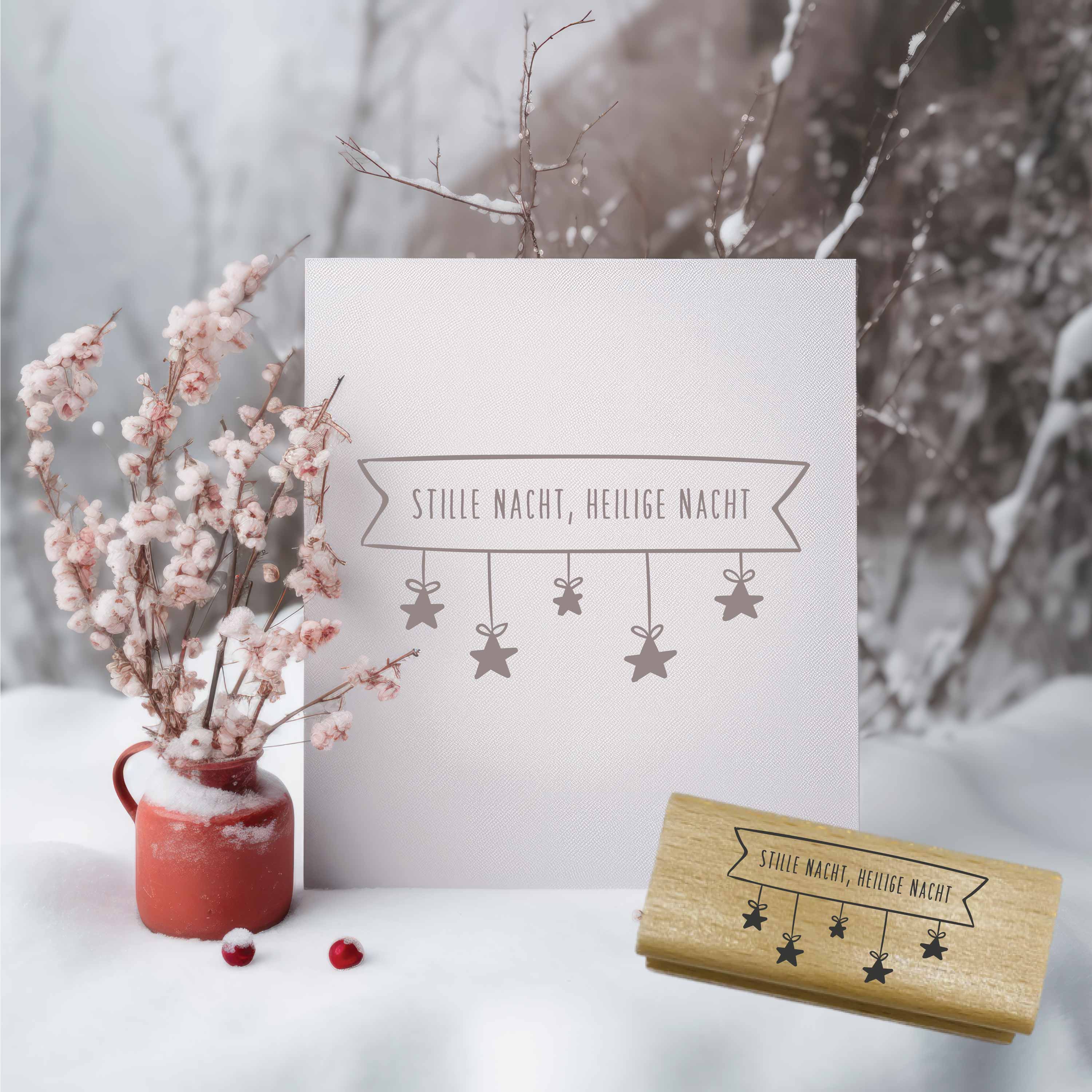 Stempel Stille Nacht Heilige Nacht | Weihnachtslied Motivstempel Banner für Anhänger & Kartenbänder