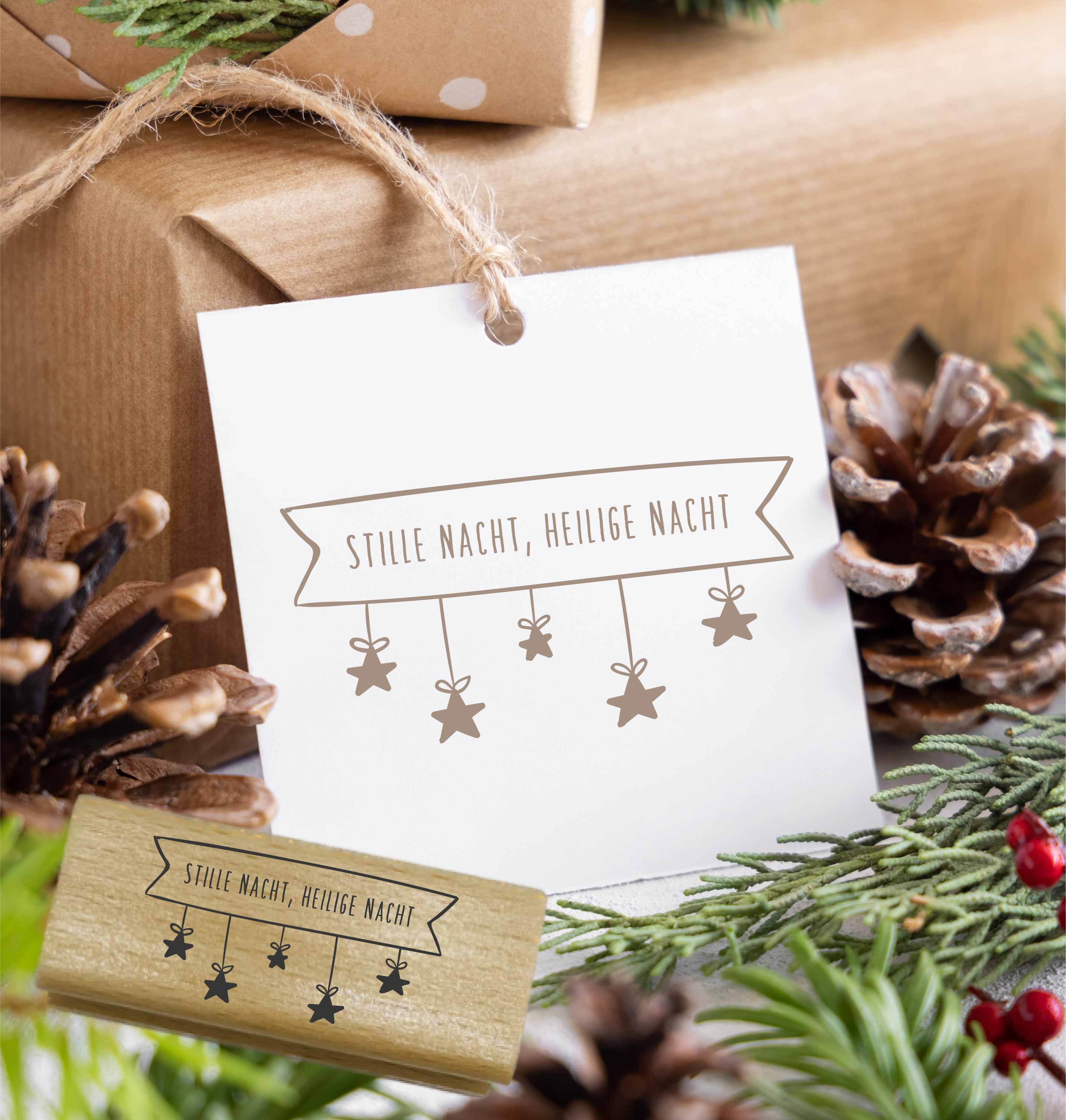 Stempel Stille Nacht Heilige Nacht | Weihnachtslied Motivstempel Banner für Anhänger & Kartenbänder
