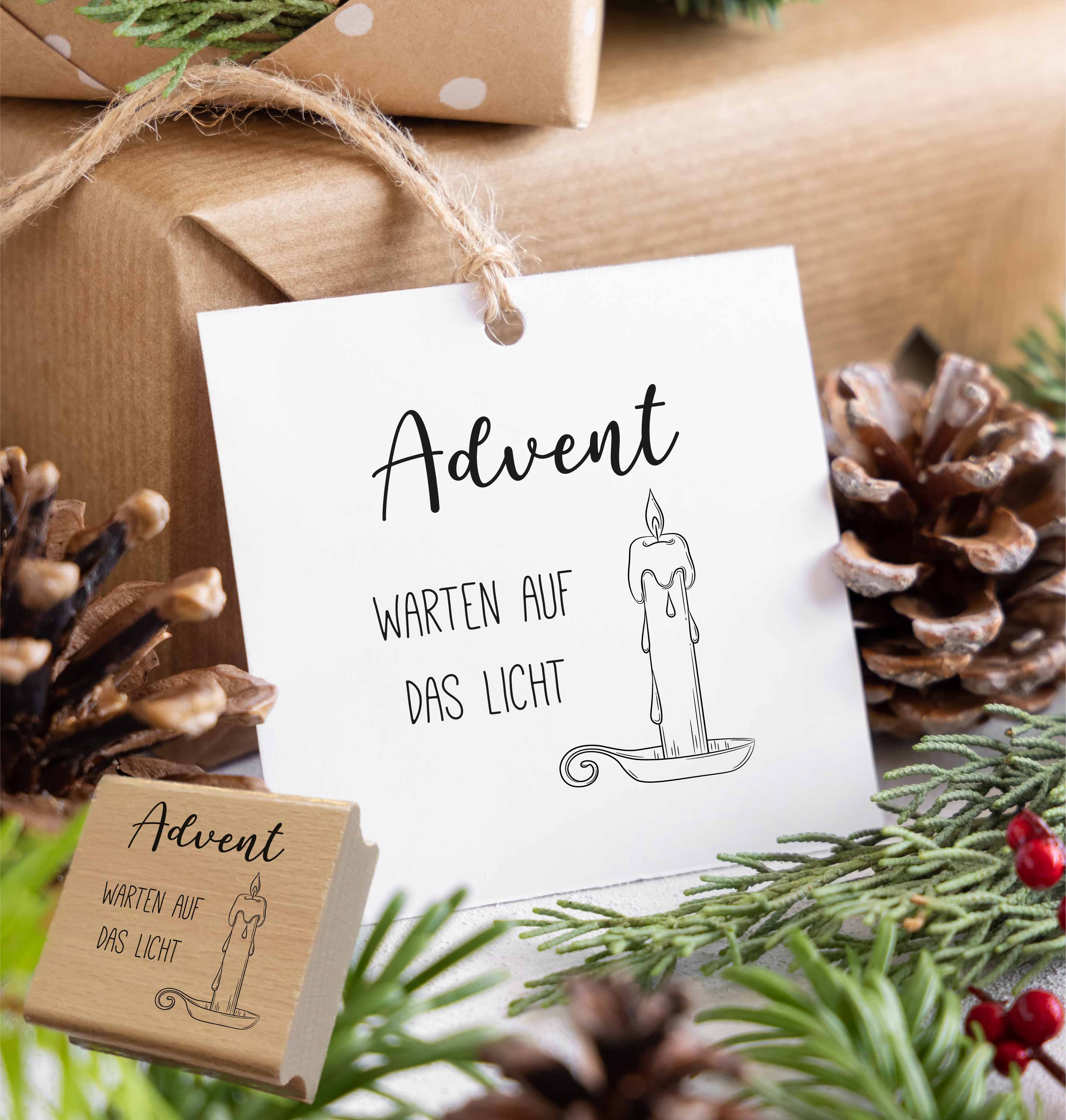 Stempel Advent Warten auf das Licht | Besinnlicher Kerzen Motivstempel für Adventskalender & Kranz-DIY