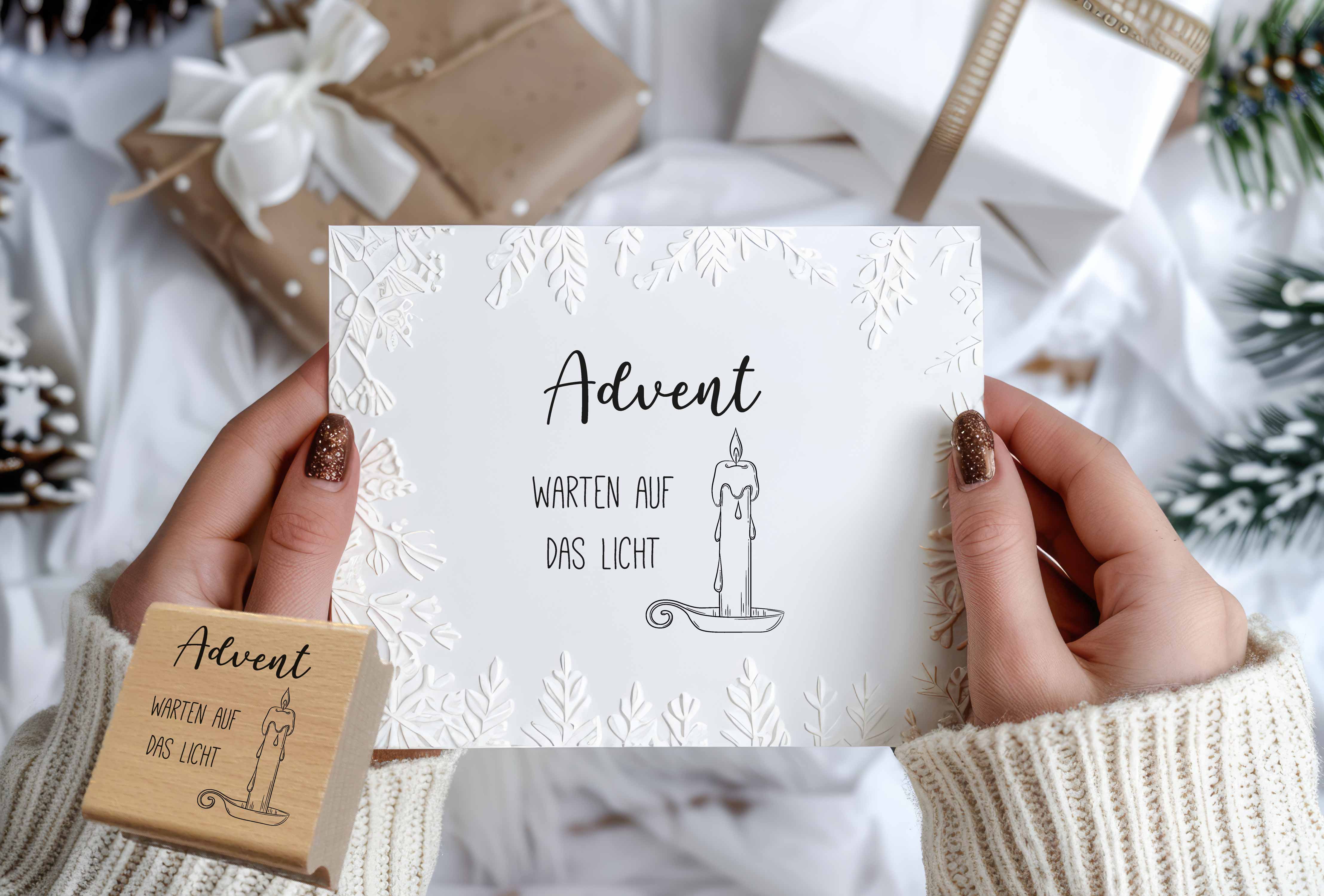 Stempel Advent Warten auf das Licht | Besinnlicher Kerzen Motivstempel für Adventskalender & Kranz-DIY