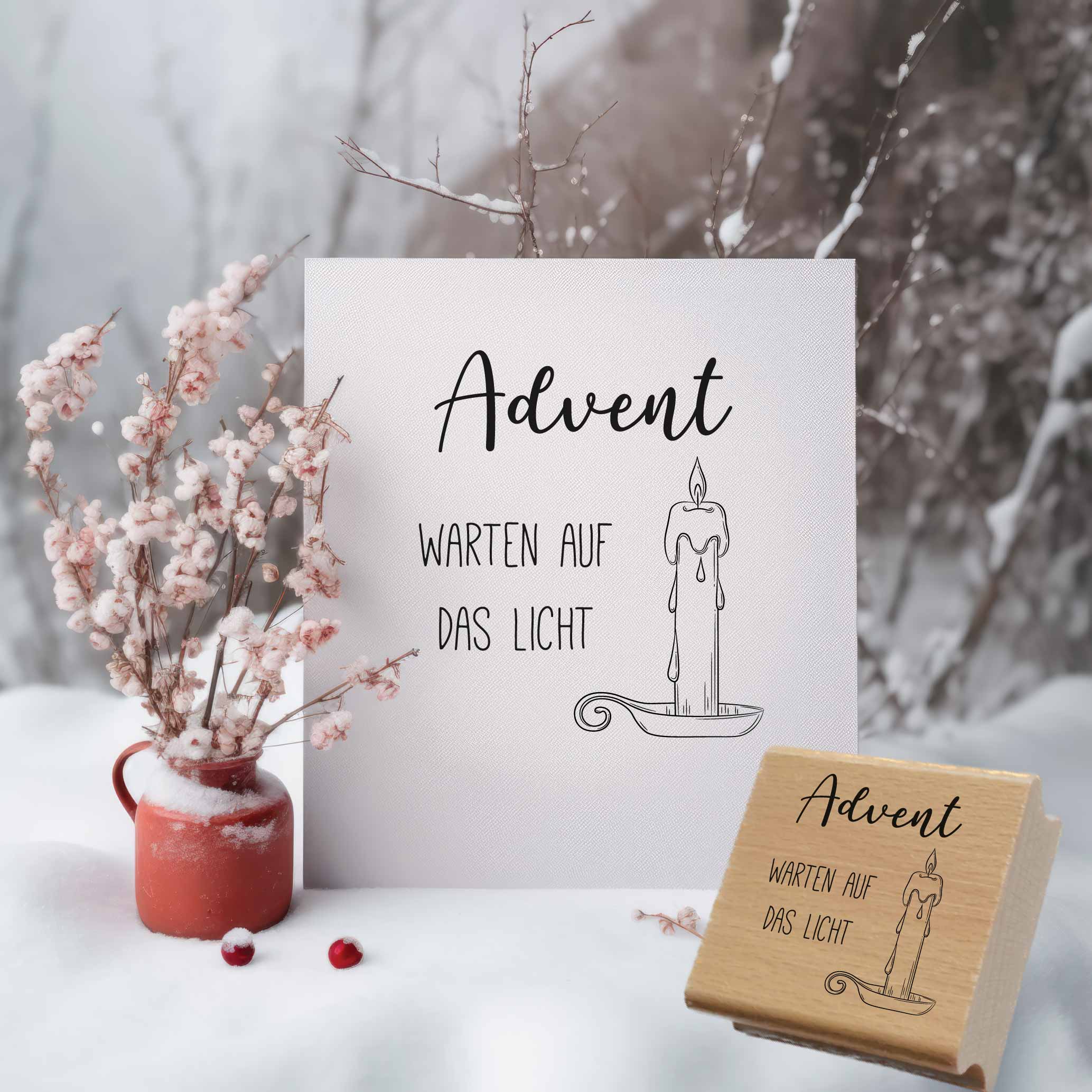 Stempel Advent Warten auf das Licht | Besinnlicher Kerzen Motivstempel für Adventskalender & Kranz-DIY
