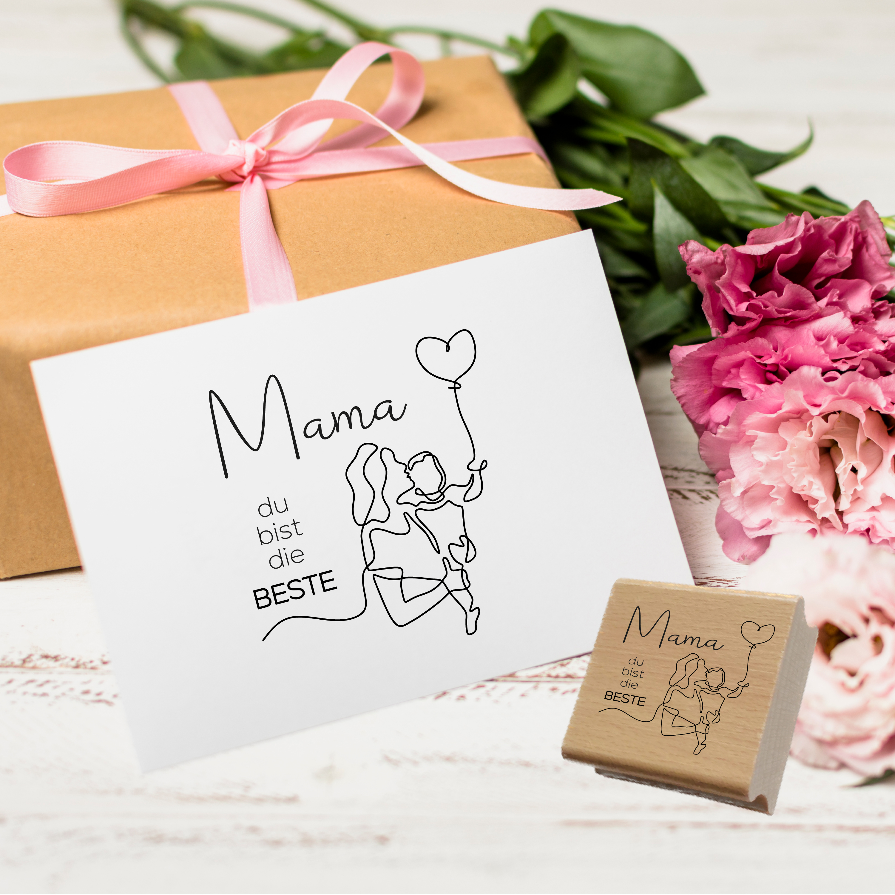 Stempel "Mama du bist die Beste" Muttertag Motivstempel Line-Art für Geburtstag, Danke & Meilensteine