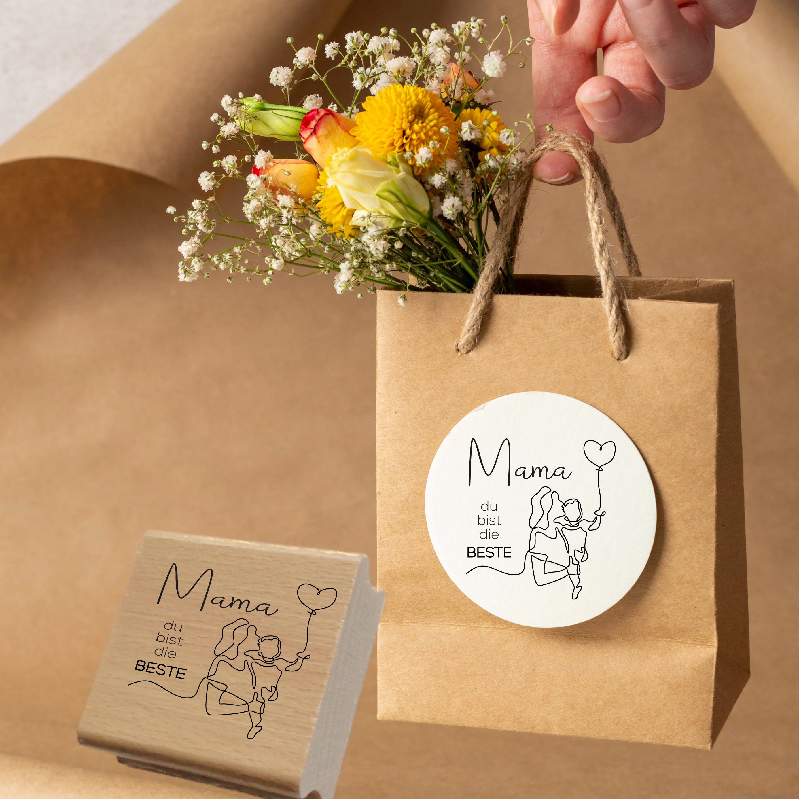 Stempel "Mama du bist die Beste" Muttertag Motivstempel Line-Art für Geburtstag, Danke & Meilensteine