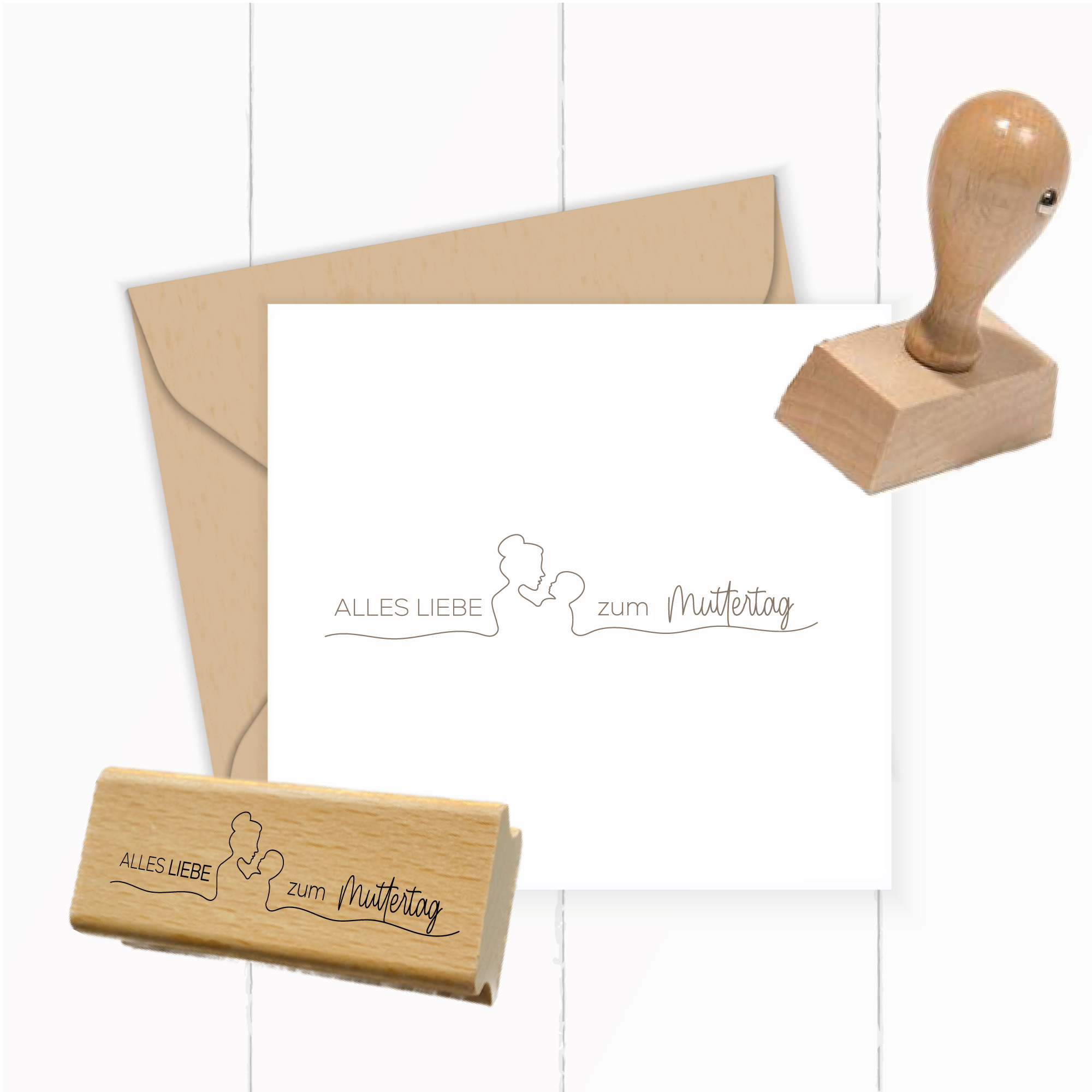Stempel "Alles Liebe zum Muttertag" Line-Art Silhouette Motivstempel für Geschenkbänder & Panorama-Karten - ST0744
