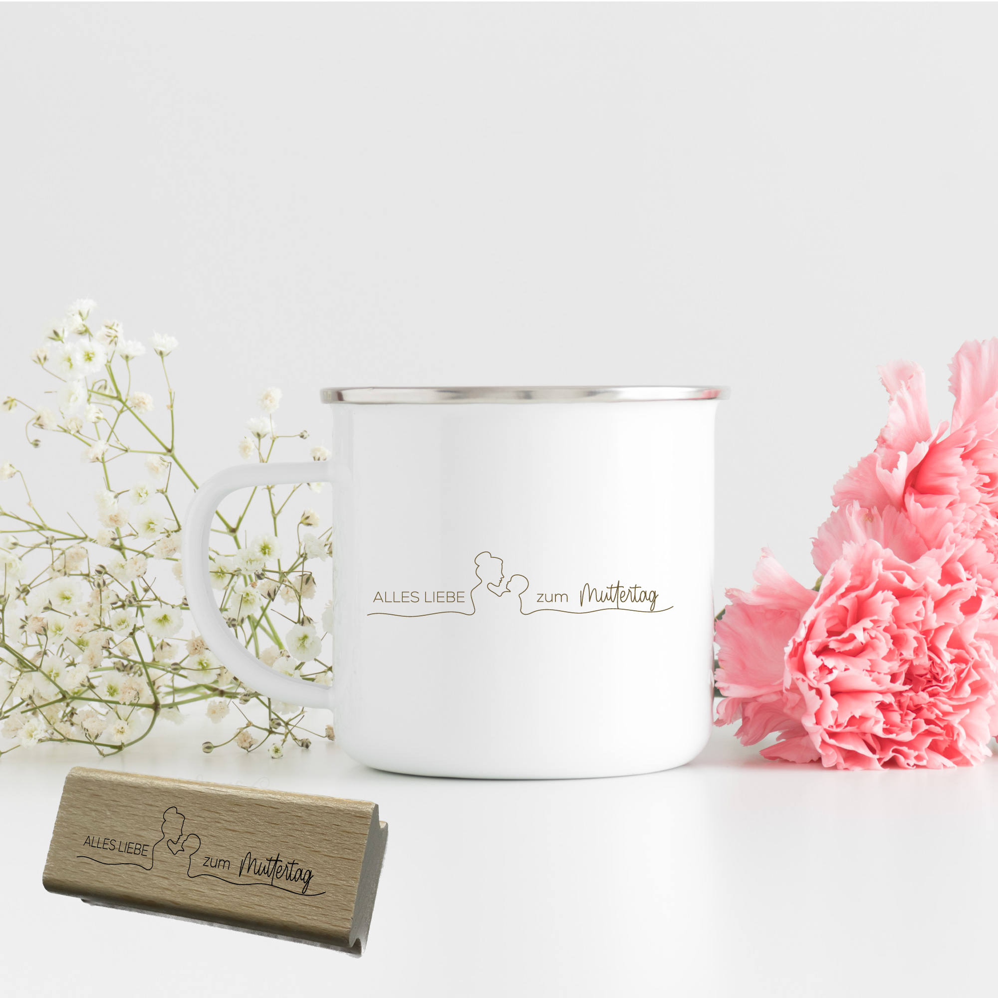 Stempel "Alles Liebe zum Muttertag" Line-Art Silhouette Motivstempel für Geschenkbänder & Panorama-Karten