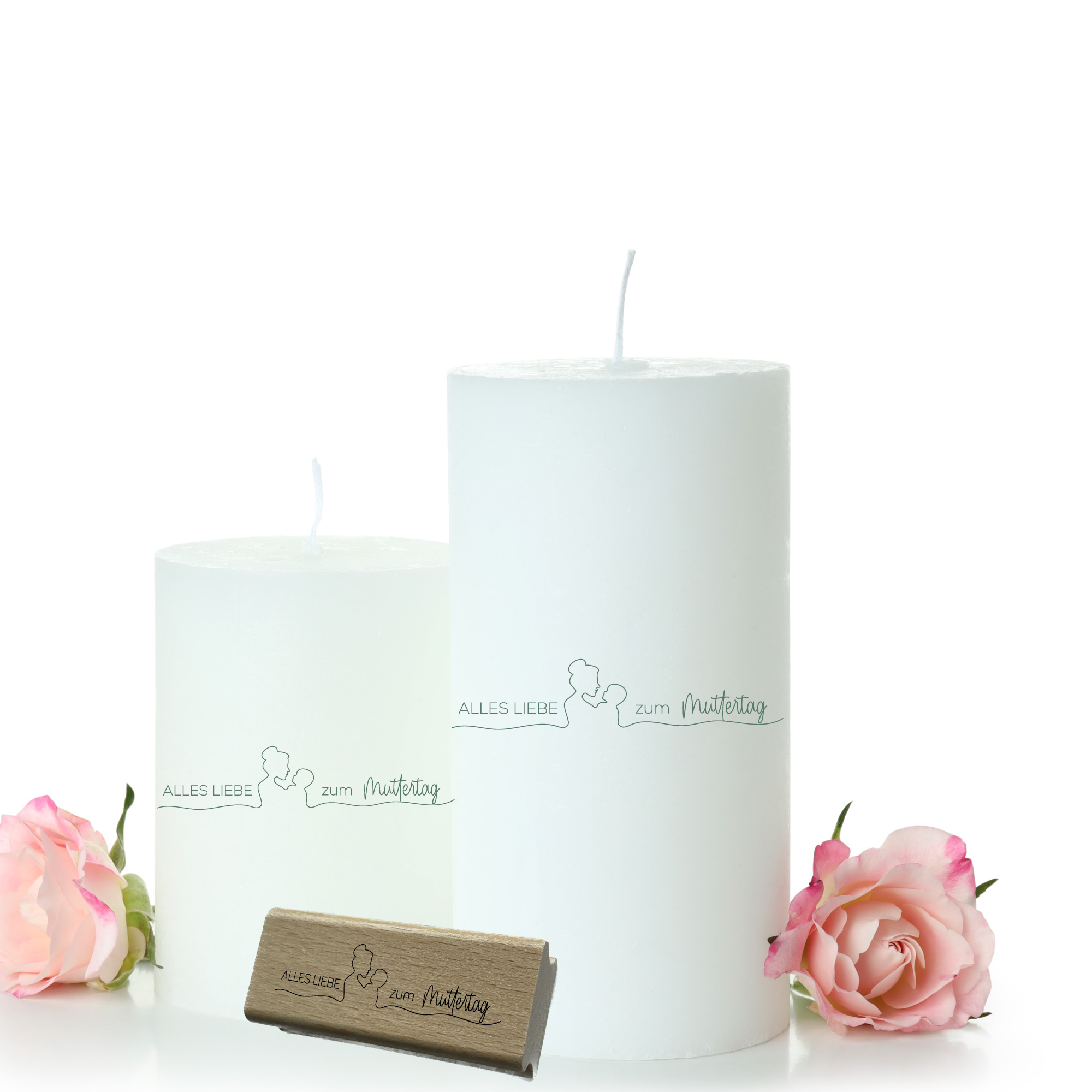 Stempel "Alles Liebe zum Muttertag" Line-Art Silhouette Motivstempel für Geschenkbänder & Panorama-Karten