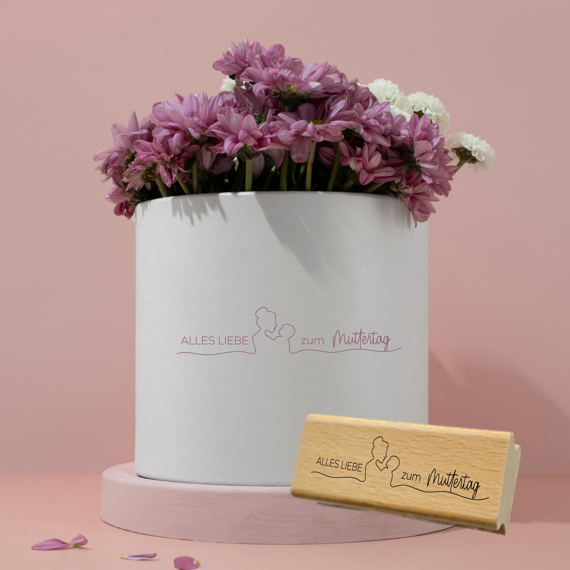 Stempel "Alles Liebe zum Muttertag" Line-Art Silhouette Motivstempel für Geschenkbänder & Panorama-Karten