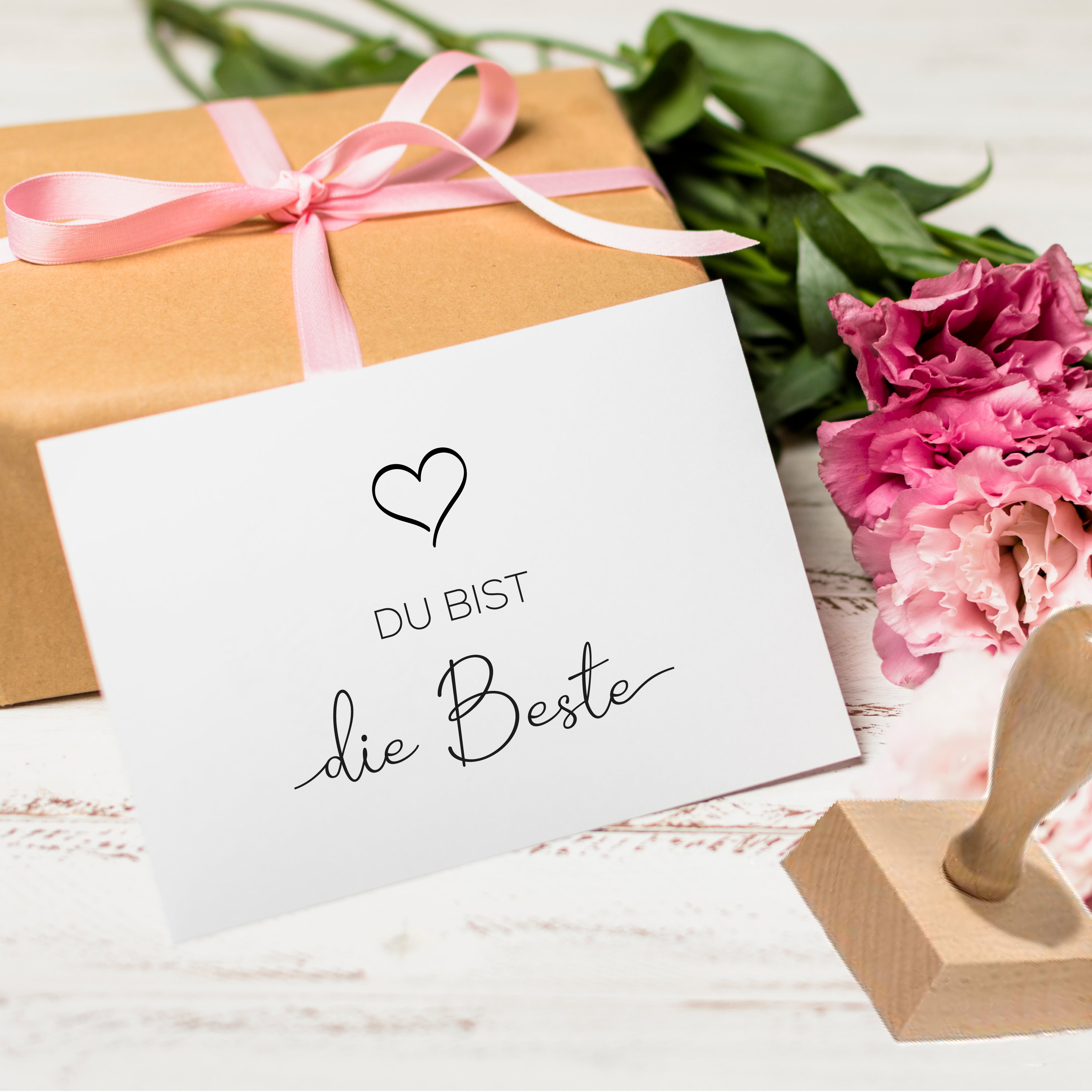 Stempel "Du bist die Beste mit Herz" Universeller Spruchstempel | Danke für Freundin, Kollegin, Mama & Geburtstag