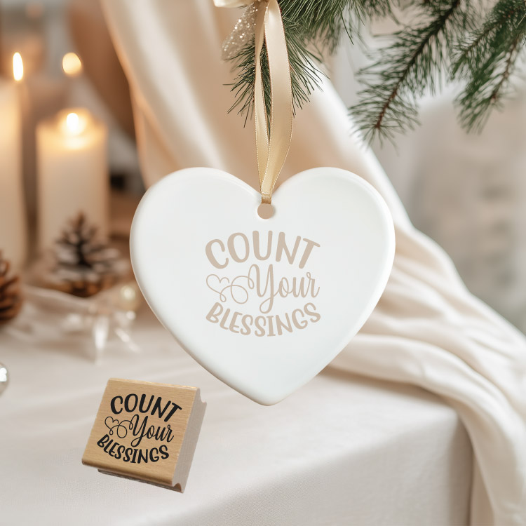 Motivstempel „Count Your Blessings“ – Hochwertiger Holzstempel für Dankbarkeit & DIY