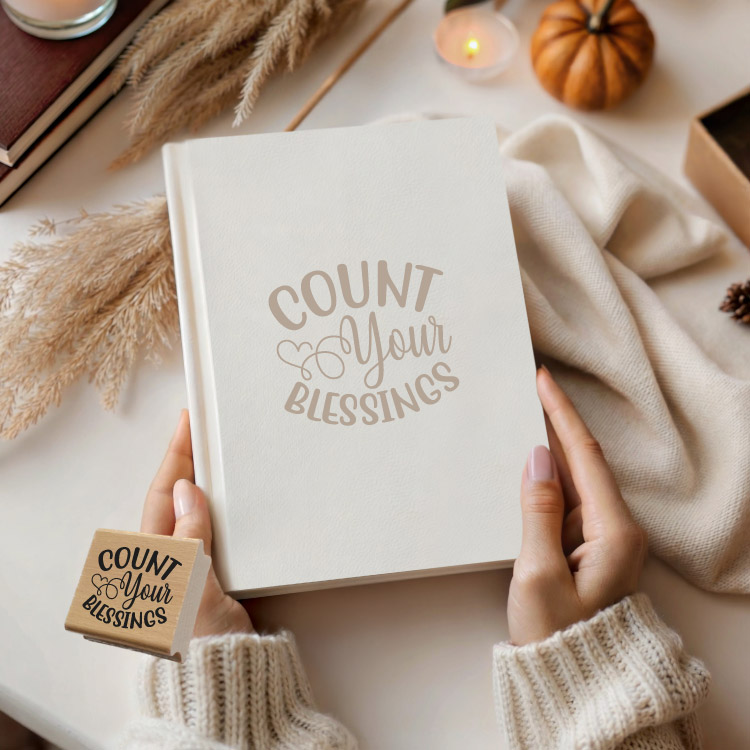 Motivstempel „Count Your Blessings“ – Hochwertiger Holzstempel für Dankbarkeit & DIY