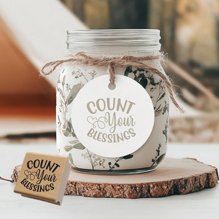 Motivstempel „Count Your Blessings“ – Hochwertiger Holzstempel für Dankbarkeit & DIY
