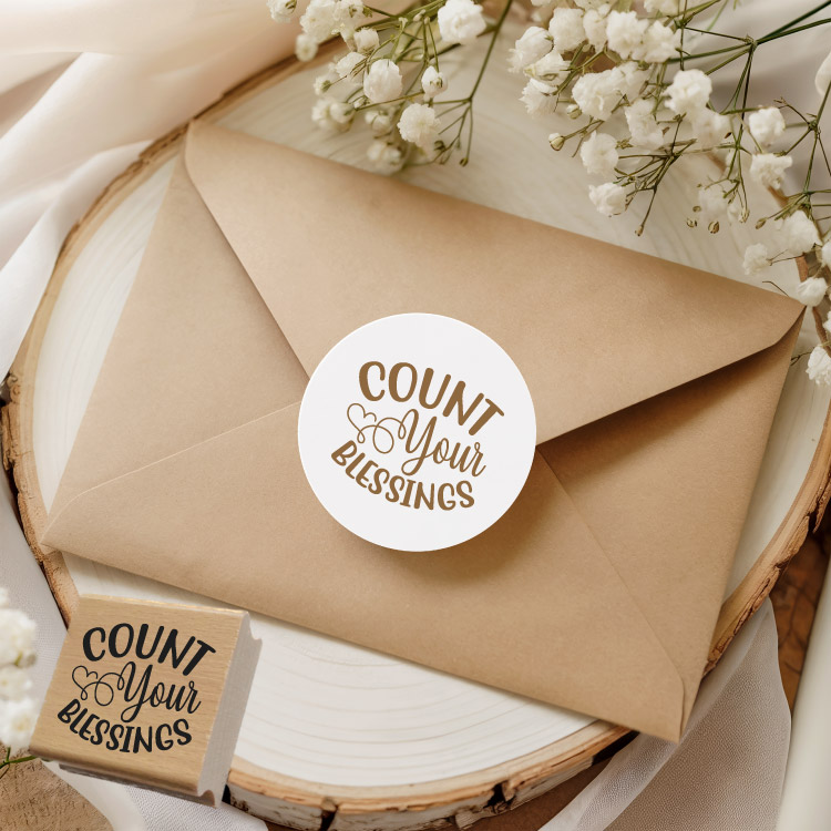 Motivstempel „Count Your Blessings“ – Hochwertiger Holzstempel für Dankbarkeit & DIY