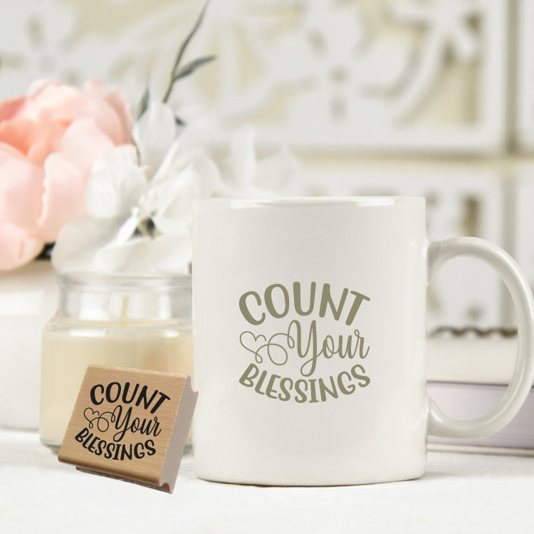 Motivstempel „Count Your Blessings“ – Hochwertiger Holzstempel für Dankbarkeit & DIY