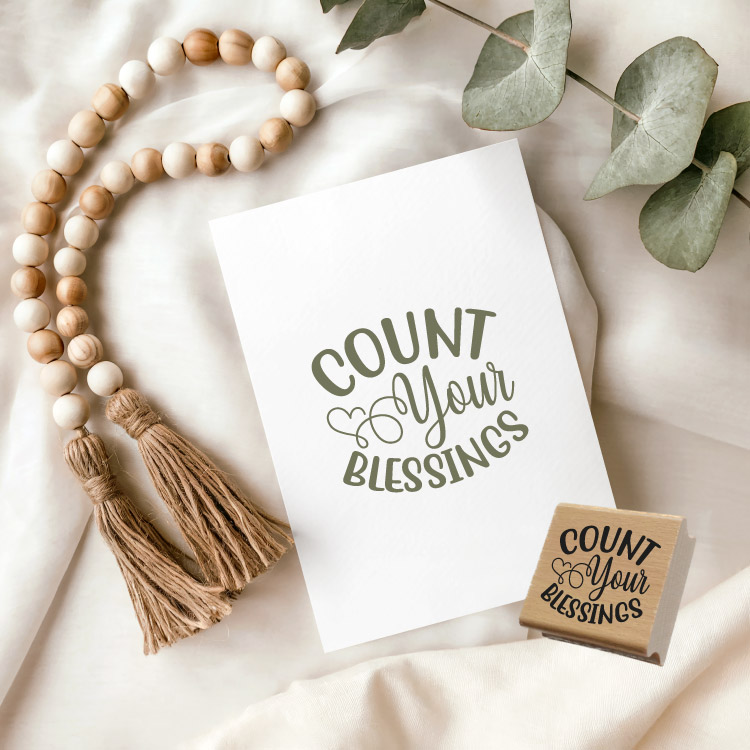 Motivstempel „Count Your Blessings“ – Hochwertiger Holzstempel für Dankbarkeit & DIY