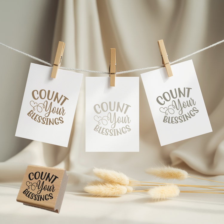 Motivstempel „Count Your Blessings“ – Hochwertiger Holzstempel für Dankbarkeit & DIY