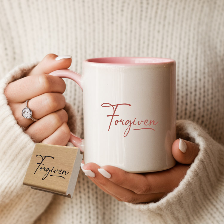 Motivstempel „Forgiven“ – Eleganter Schriftzug-Holzstempel für Papeterie & DIY