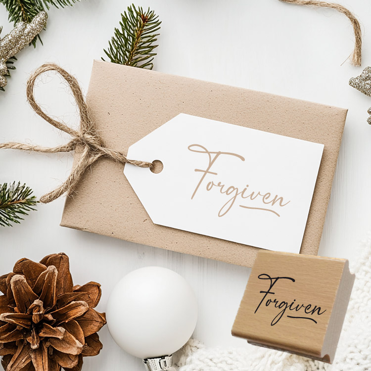 Motivstempel „Forgiven“ – Eleganter Schriftzug-Holzstempel für Papeterie & DIY
