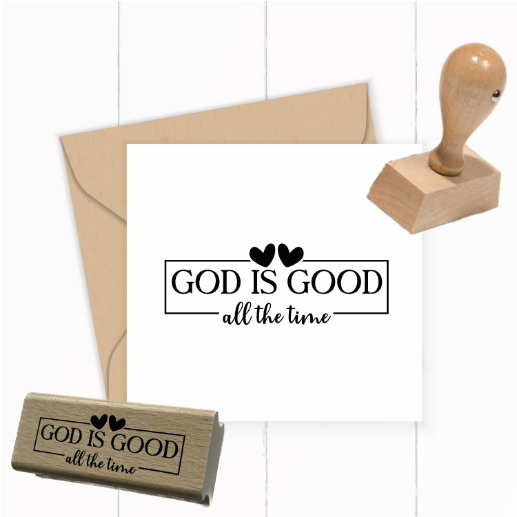 Motivstempel „God is good all the time“ – Christlicher Holzstempel mit Herz für Papeterie & DIY - ST0749