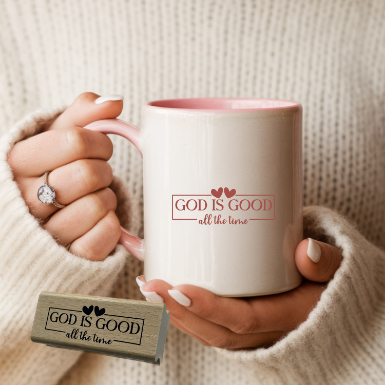 Motivstempel „God is good all the time“ – Christlicher Holzstempel mit Herz für Papeterie & DIY