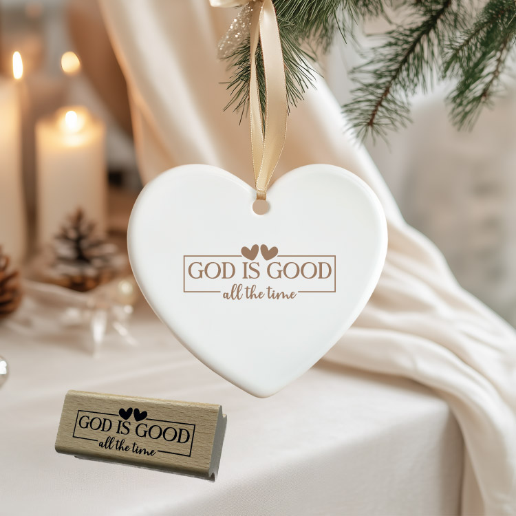 Motivstempel „God is good all the time“ – Christlicher Holzstempel mit Herz für Papeterie & DIY