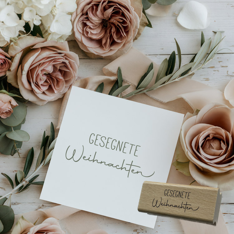 Weihnachtsstempel „Gesegnete Weihnachten“ – Eleganter Schriftzug-Holzstempel für Weihnachtskarten & DIY