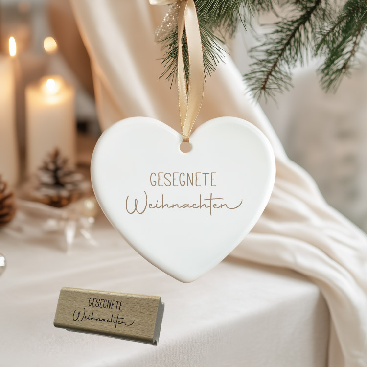 Weihnachtsstempel „Gesegnete Weihnachten“ – Eleganter Schriftzug-Holzstempel für Weihnachtskarten & DIY