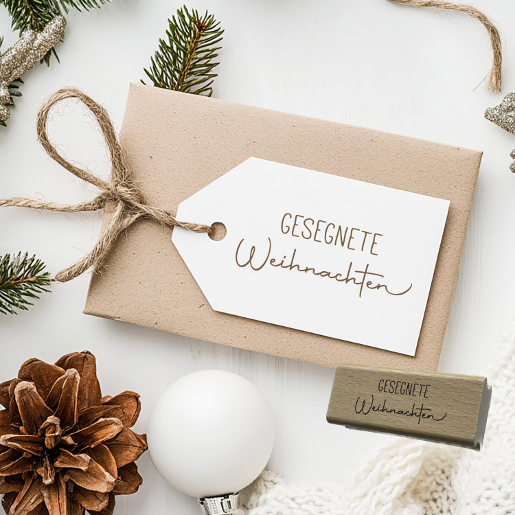 Weihnachtsstempel „Gesegnete Weihnachten“ – Eleganter Schriftzug-Holzstempel für Weihnachtskarten & DIY