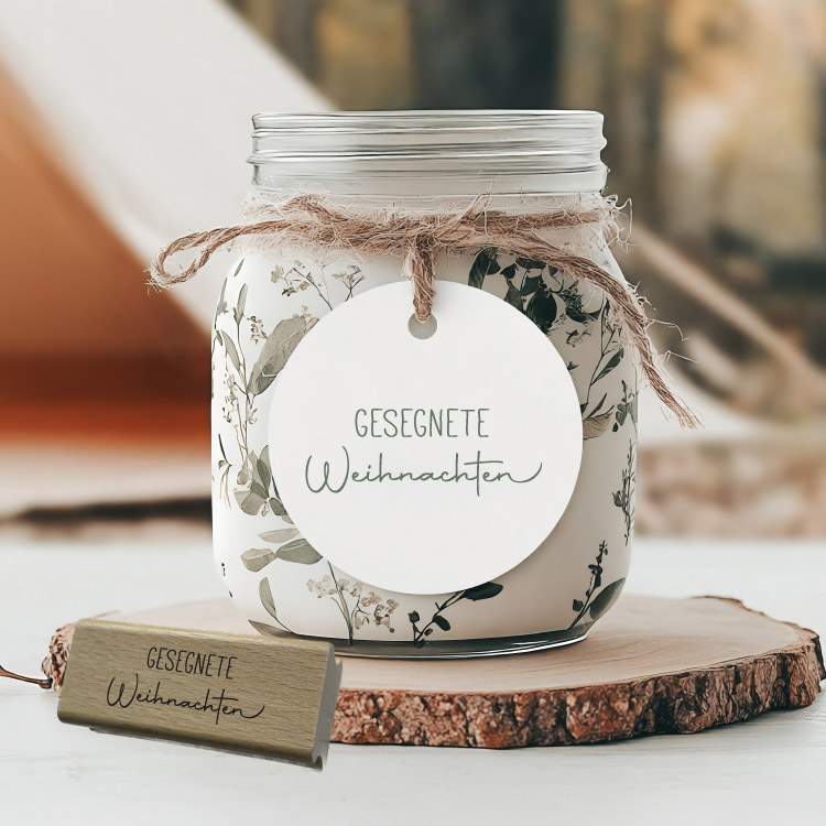 Weihnachtsstempel „Gesegnete Weihnachten“ – Eleganter Schriftzug-Holzstempel für Weihnachtskarten & DIY
