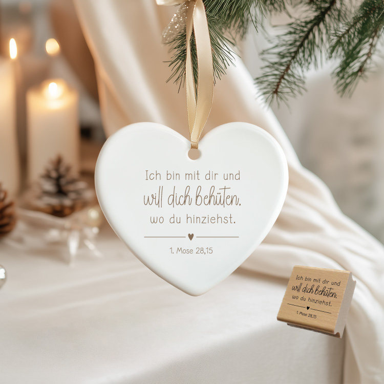 Bibelvers Stempel "Ich bin mit dir und will dich behüten, wo du hinziehst." 1. Mose 28,15 | Geschenk zum Umzug 
