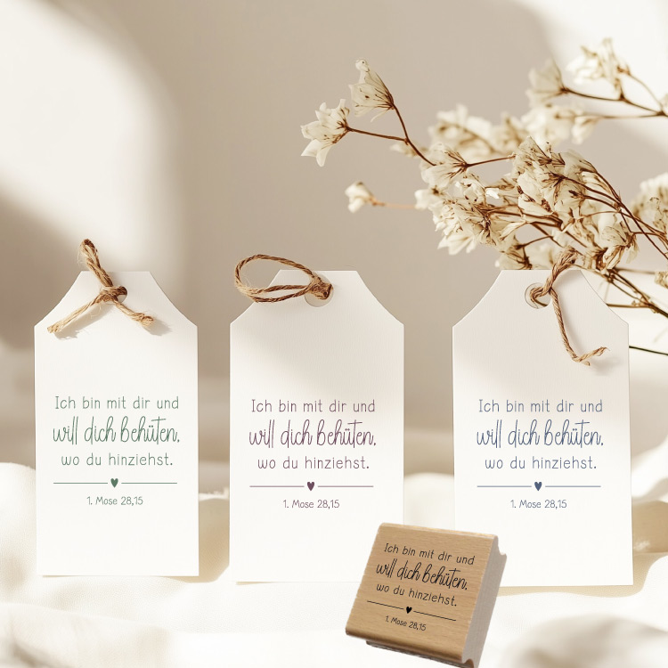 Bibelvers Stempel "Ich bin mit dir und will dich behüten, wo du hinziehst." 1. Mose 28,15 | Geschenk zum Umzug 