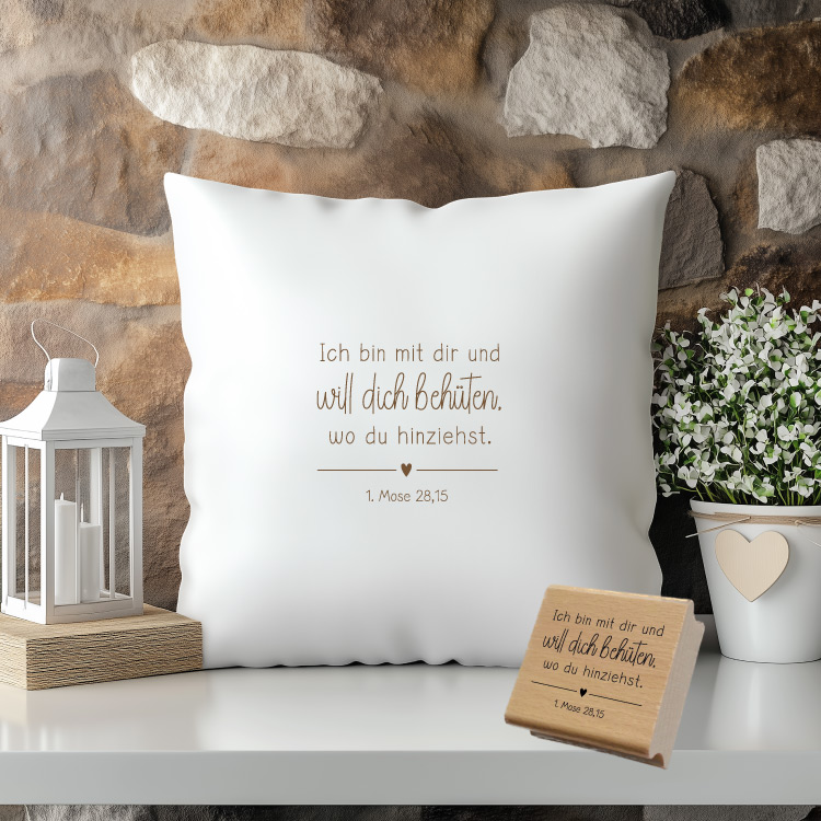 Bibelvers Stempel "Ich bin mit dir und will dich behüten, wo du hinziehst." 1. Mose 28,15 | Geschenk zum Umzug 
