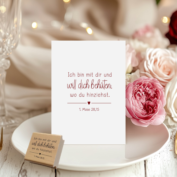 Bibelvers Stempel "Ich bin mit dir und will dich behüten, wo du hinziehst." 1. Mose 28,15 | Geschenk zum Umzug 