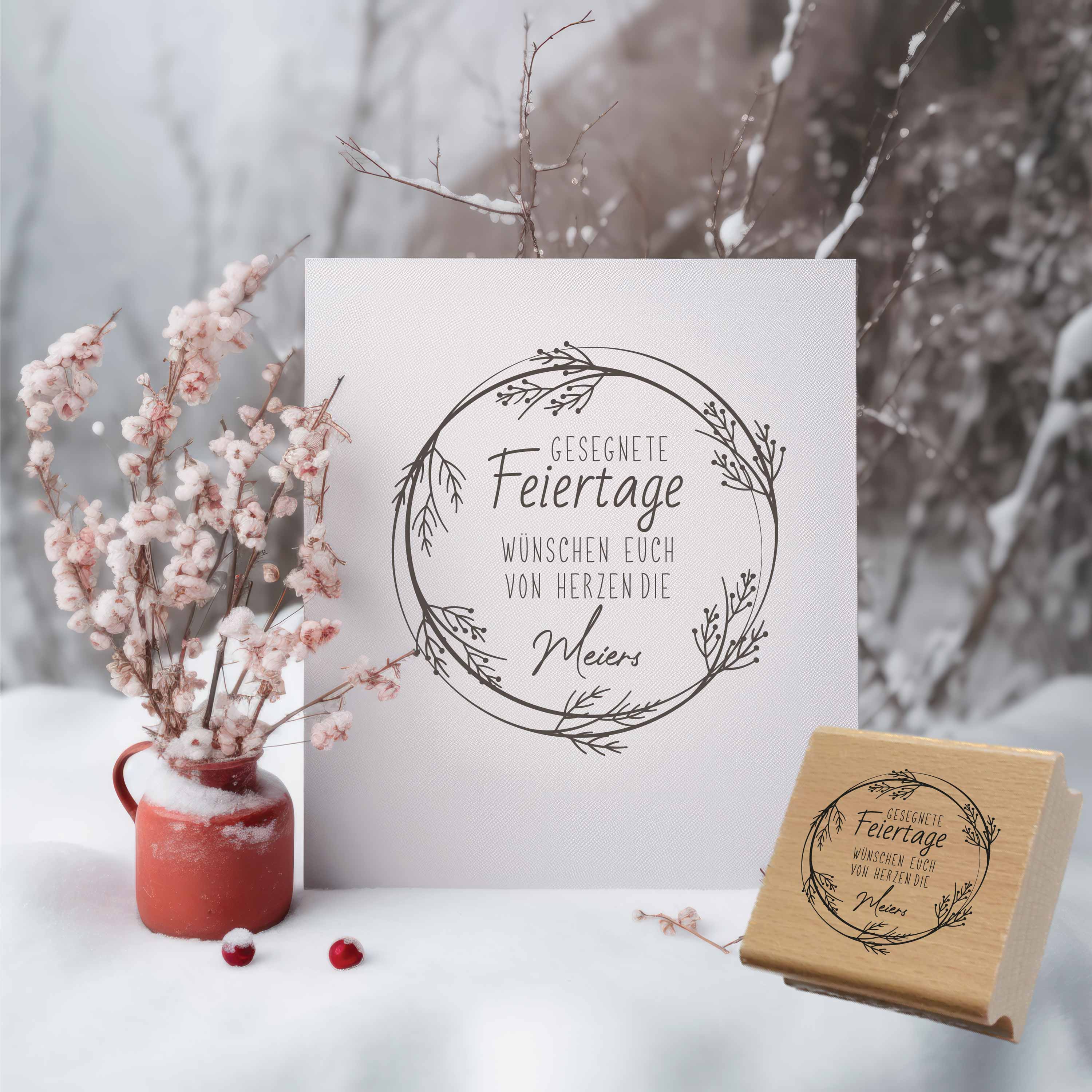 Personalisierter Feiertagsstempel mit feinem Astkranz | 4 - 10 cm "Meier"