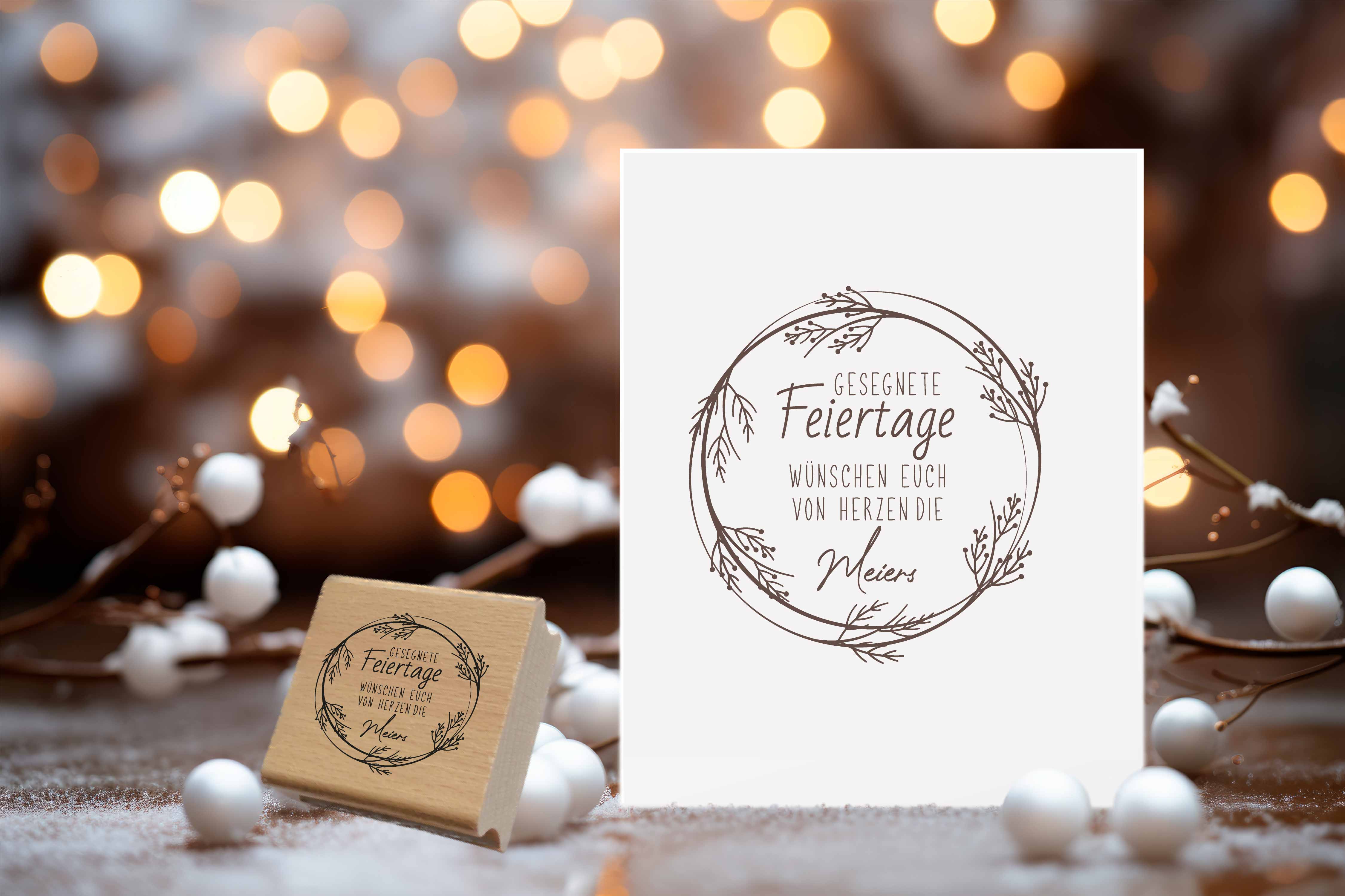 Personalisierter Feiertagsstempel mit feinem Astkranz | 4 - 10 cm "Meier"