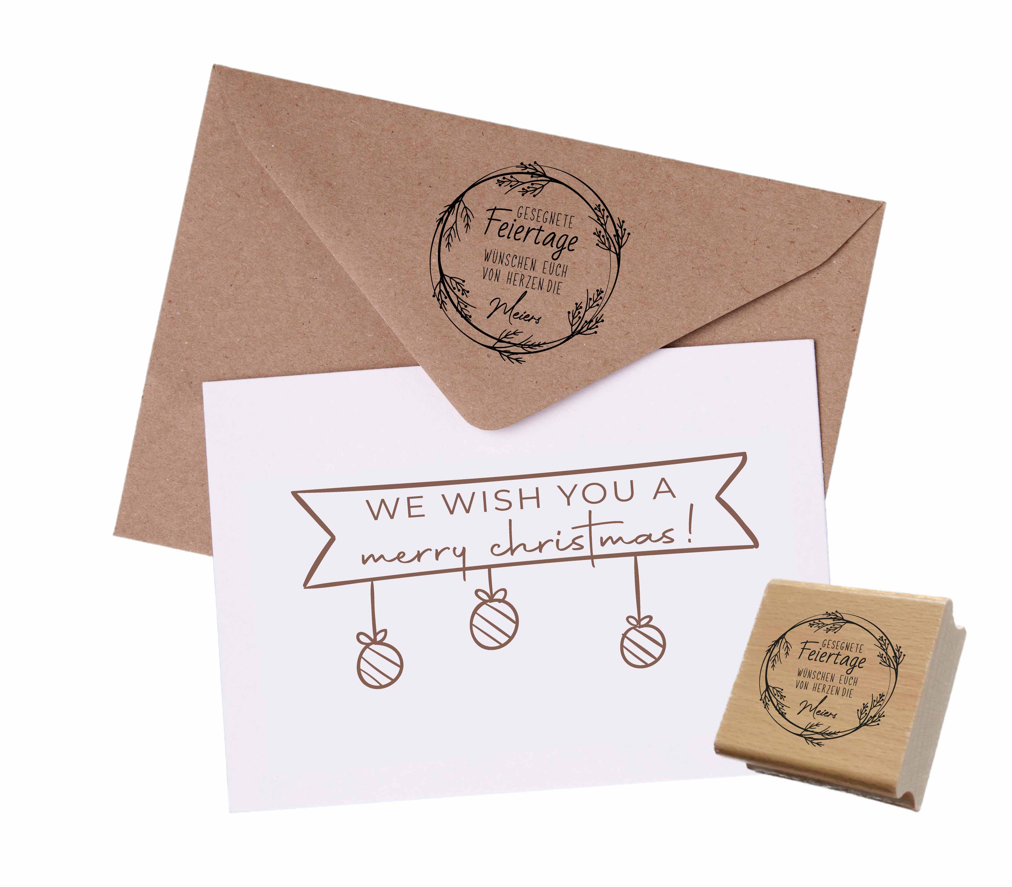 Personalisierter Feiertagsstempel mit feinem Astkranz | 4 - 10 cm "Meier"