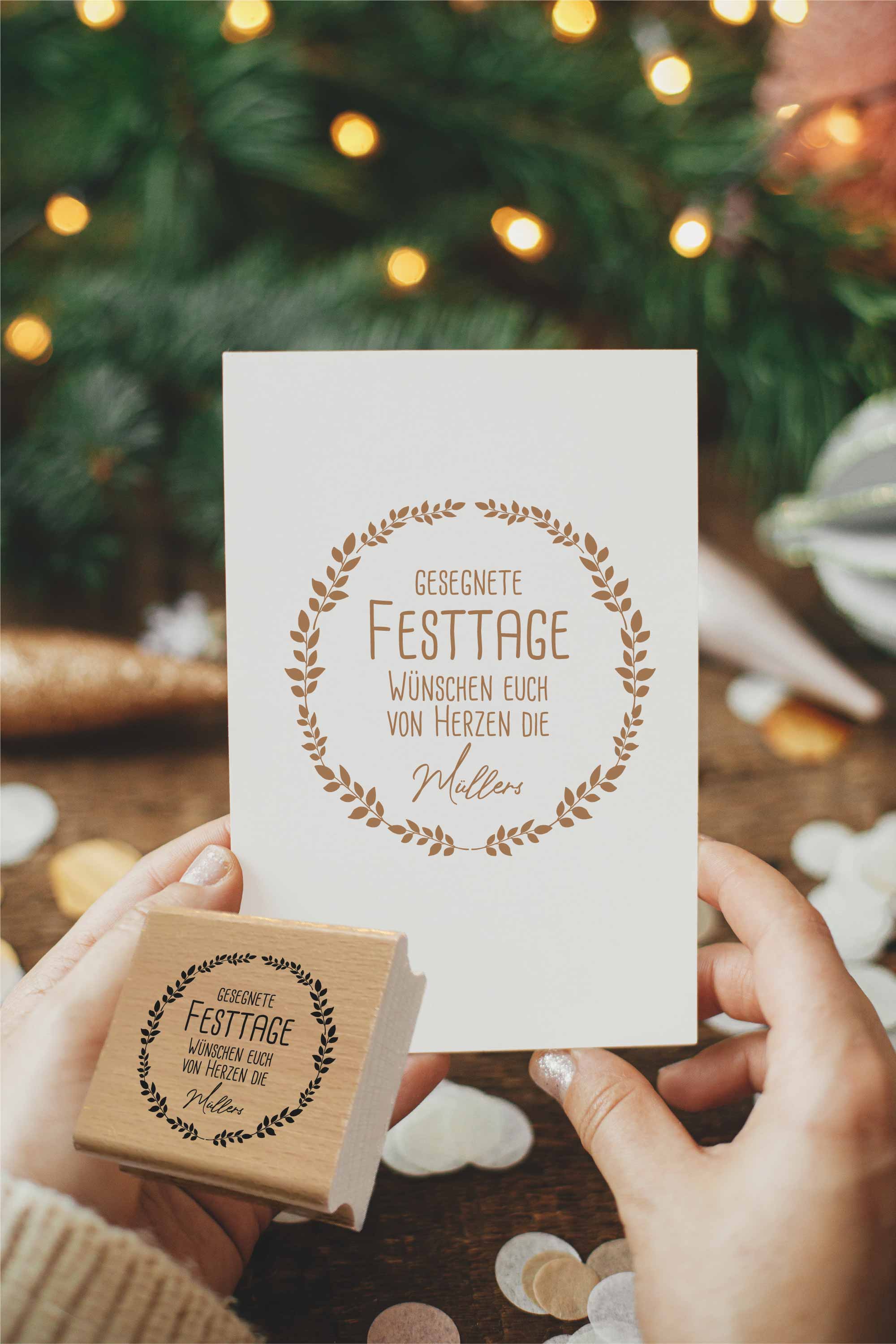 Personalisierter Festtagsstempel mit elegantem Blätterkranz | 4 - 10 cm "Müller"