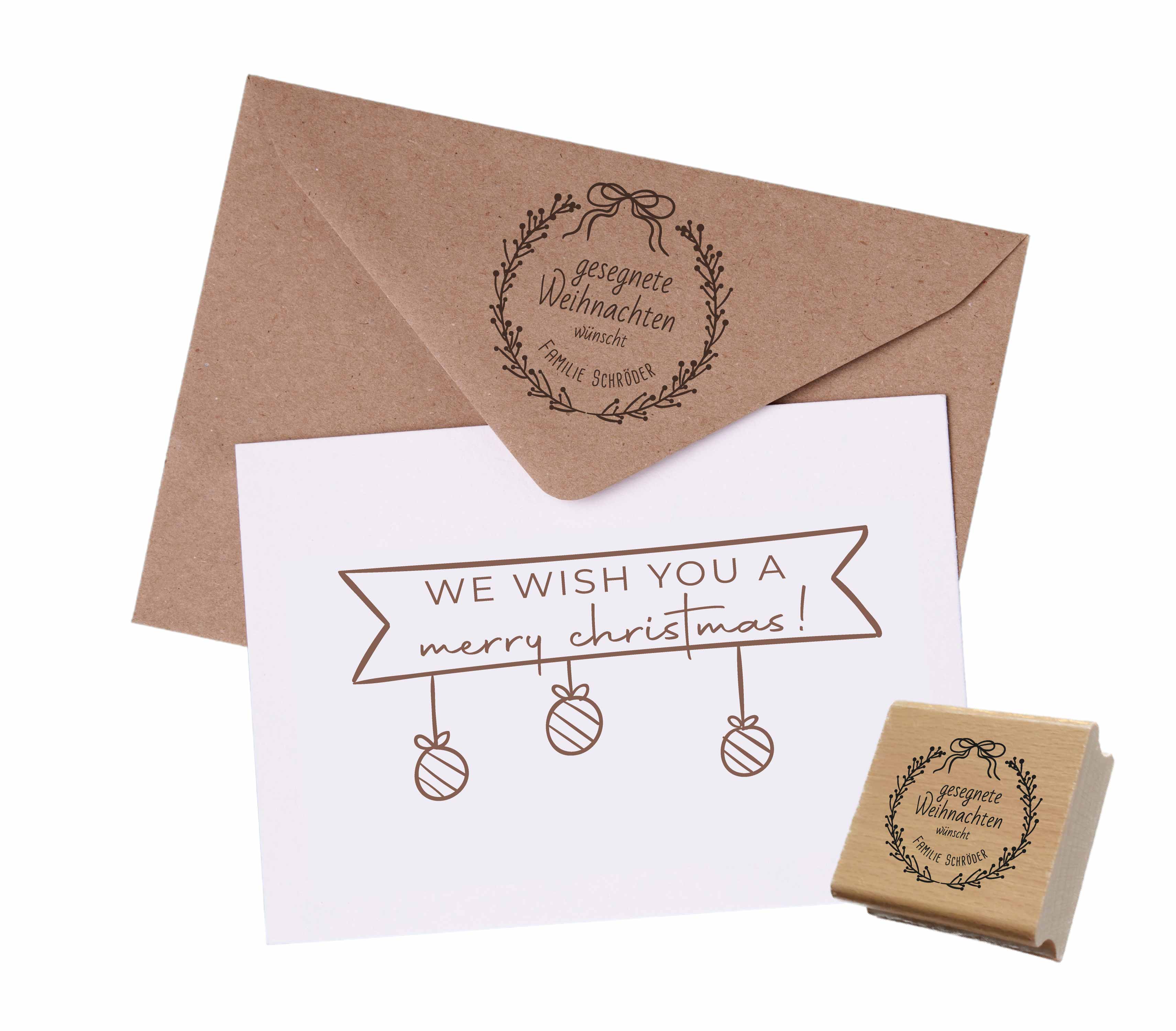 Personalisierter Weihnachtsstempel mit Schleifenkranz | 4 - 10 cm "Schröder"