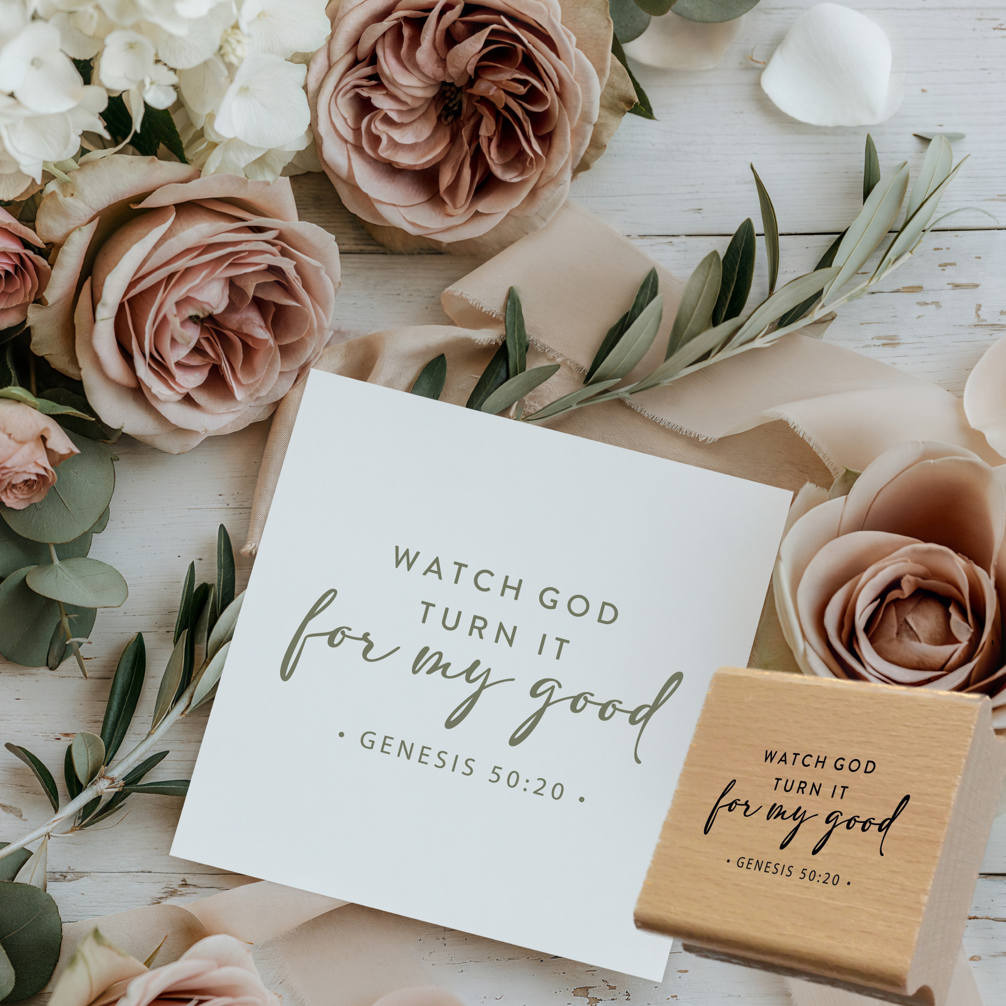 Bibelvers-Stempel „Watch God turn it for my good - Genesis 50:20“