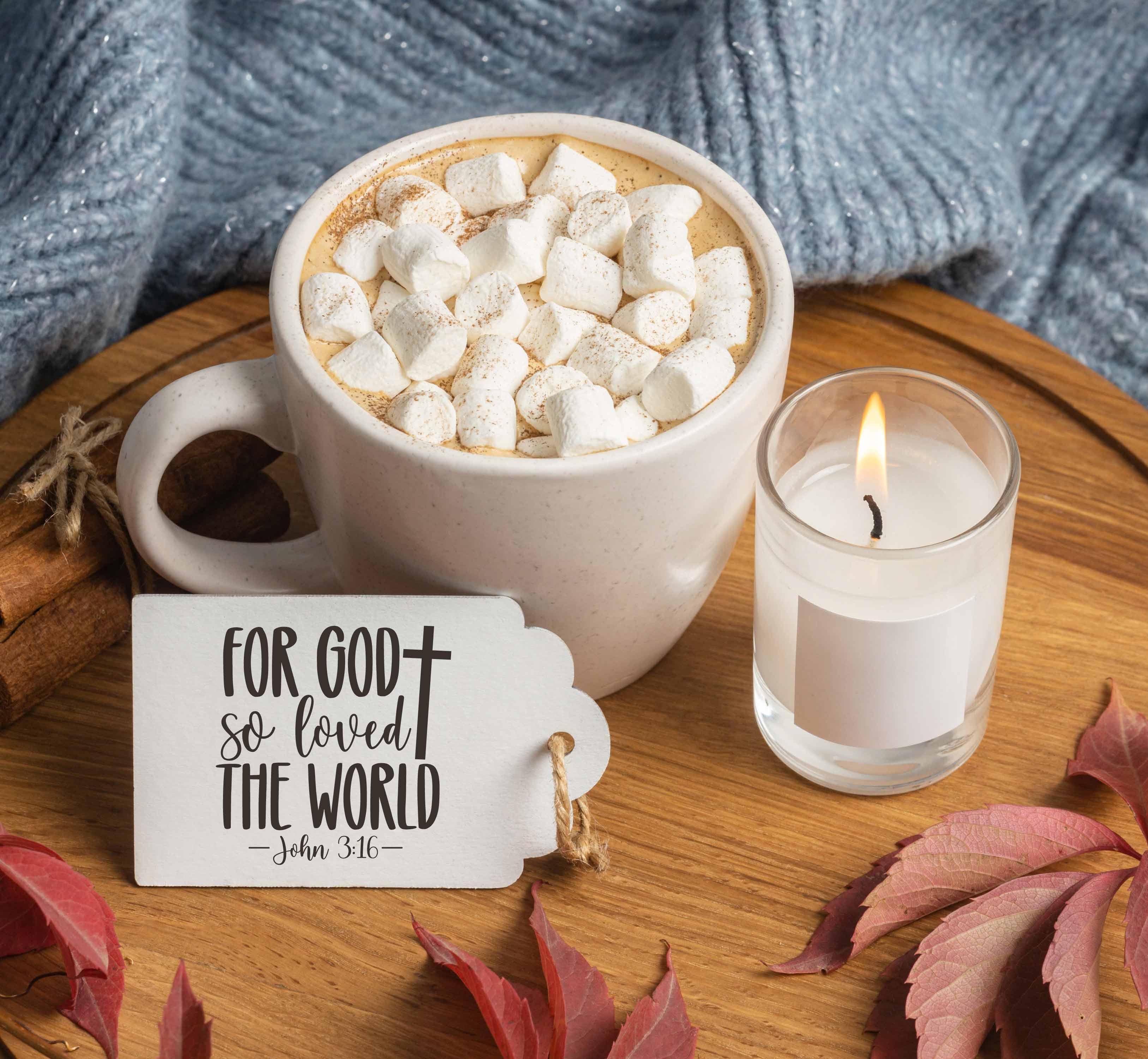 Bibelvers-Stempel „For God so loved the world - John 3:16“