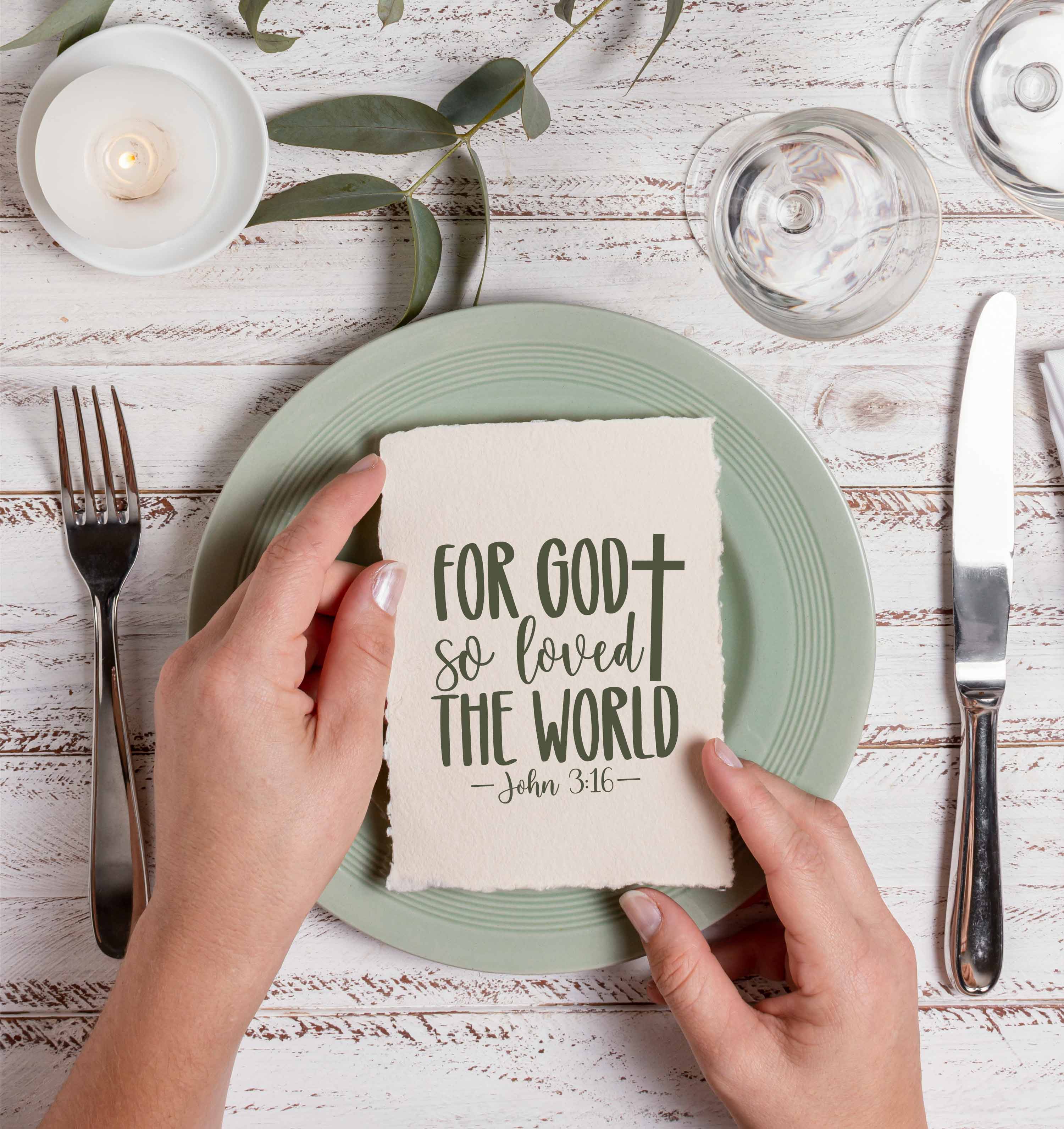 Bibelvers-Stempel „For God so loved the world - John 3:16“