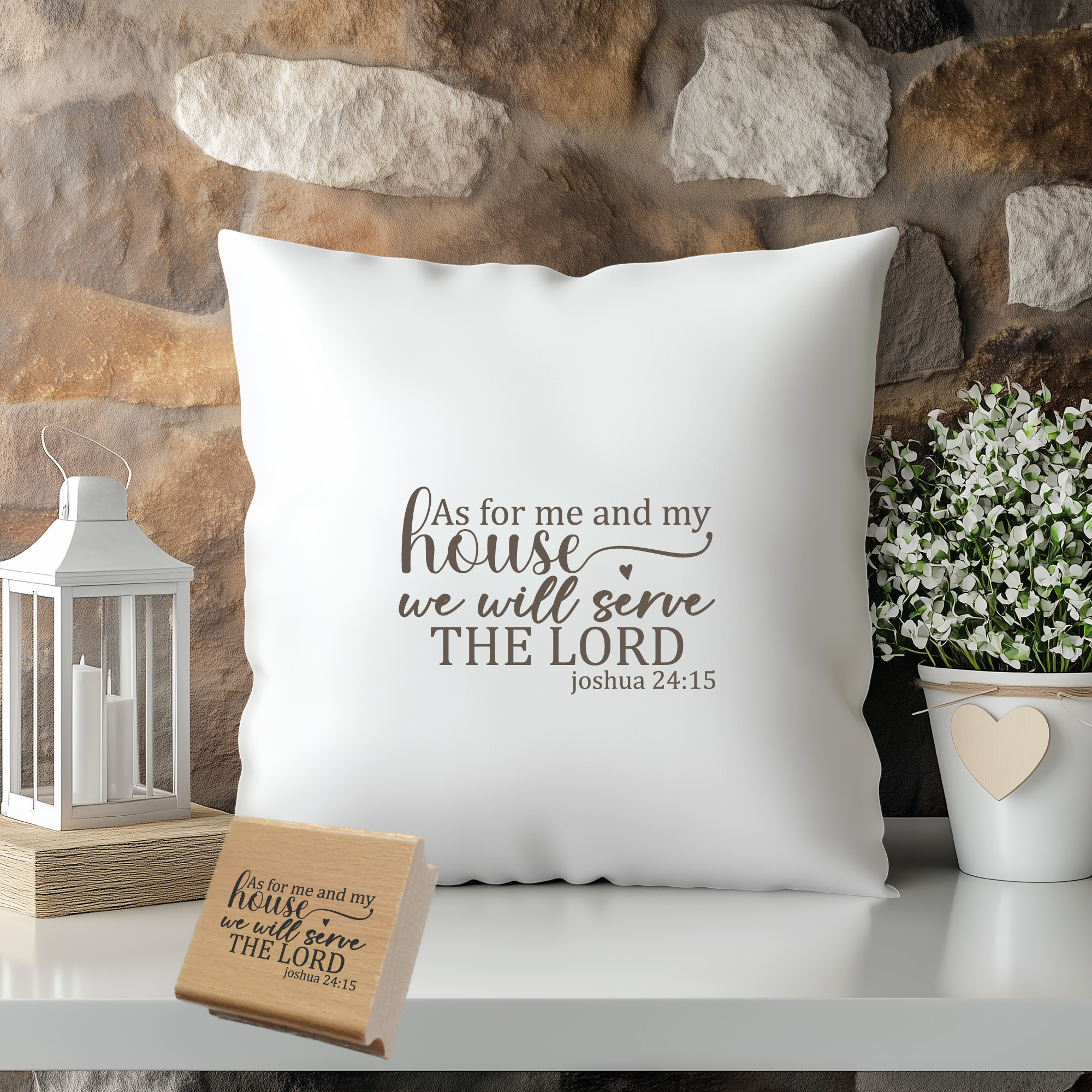 Christlicher Holzstempel "As for me and my house we will serve the Lord" Josua 24,15