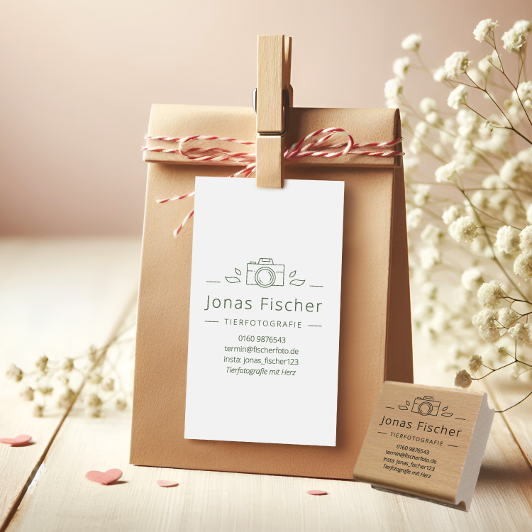 Personalisierter Fotografen Stempel mit Kamera-Logo "Jonas"